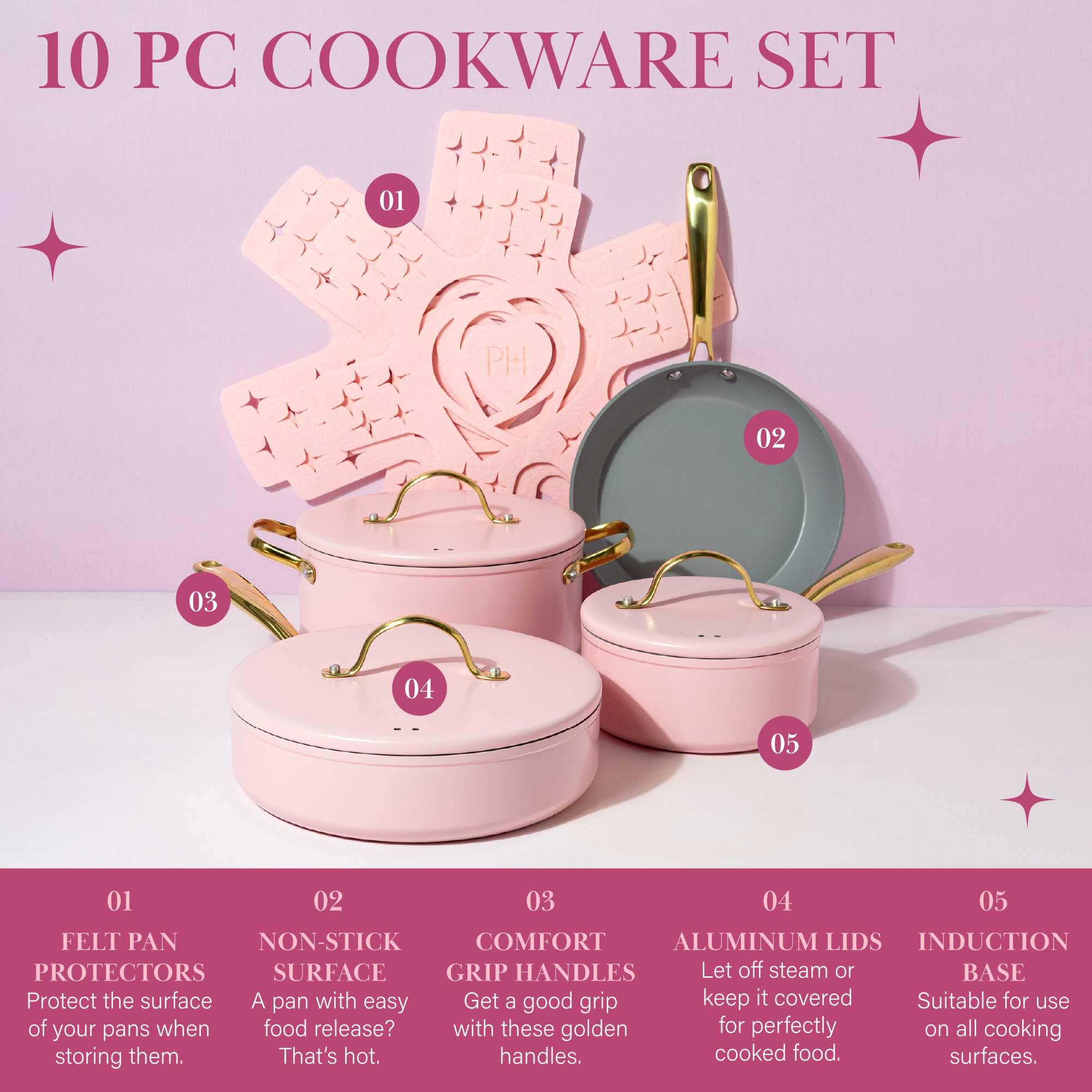Foto 3 | Juego De Utensilios De Cocina Paris Hilton Iconic Antiadherente De 10 Piezas, Color Rosa - Venta Internacional.