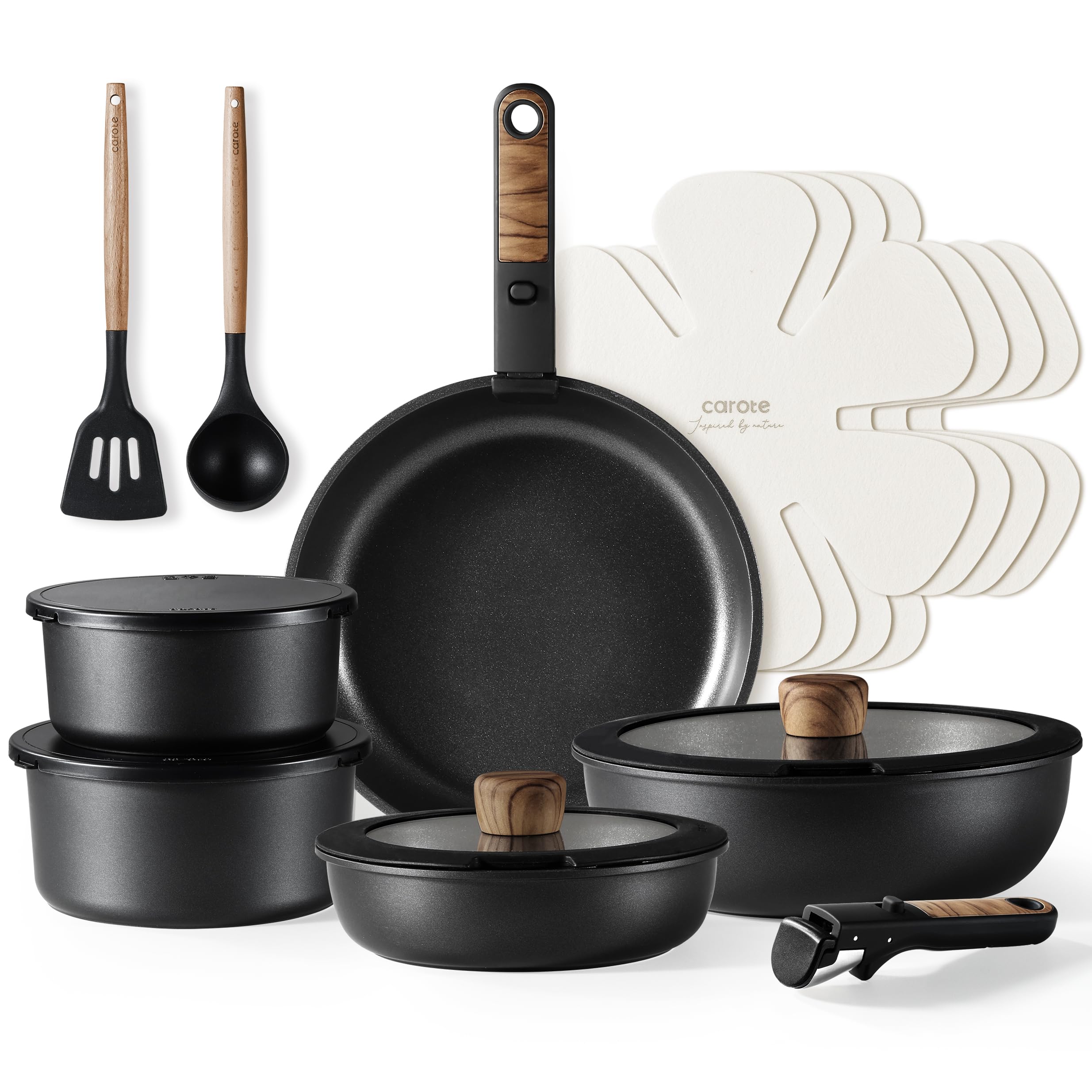 Foto 2 pulgar | Juego De Utensilios De Cocina Carote, 17 Piezas, Antiadherentes, De Inducción, Color Negro - Venta Internacional.