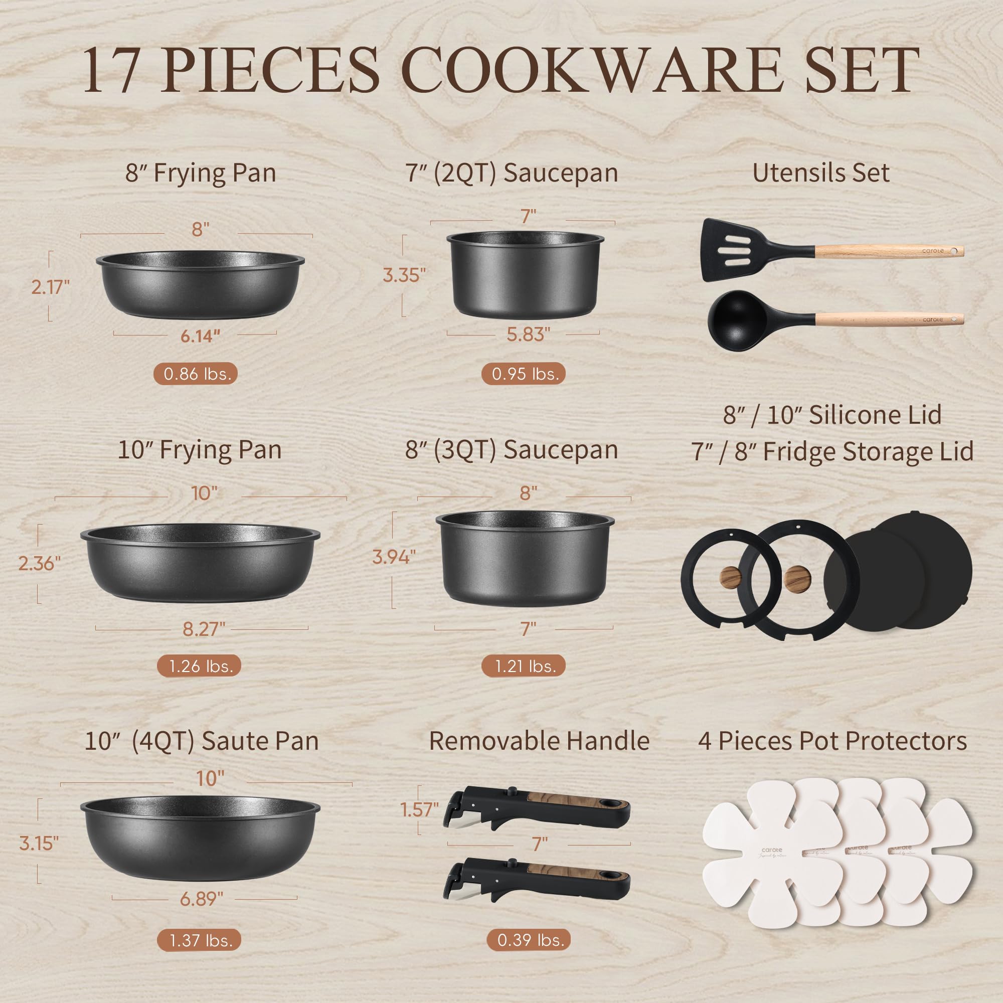 Foto 2 | Juego De Utensilios De Cocina Carote, 17 Piezas, Antiadherentes, De Inducción, Color Negro - Venta Internacional.