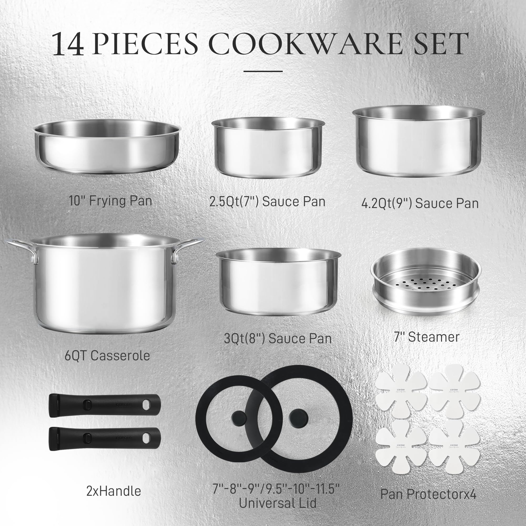 Foto 3 pulgar | Juego De Utensilios De Cocina Carote De Acero Inoxidable, 14 Piezas, Negro De Inducción - Venta Internacional.