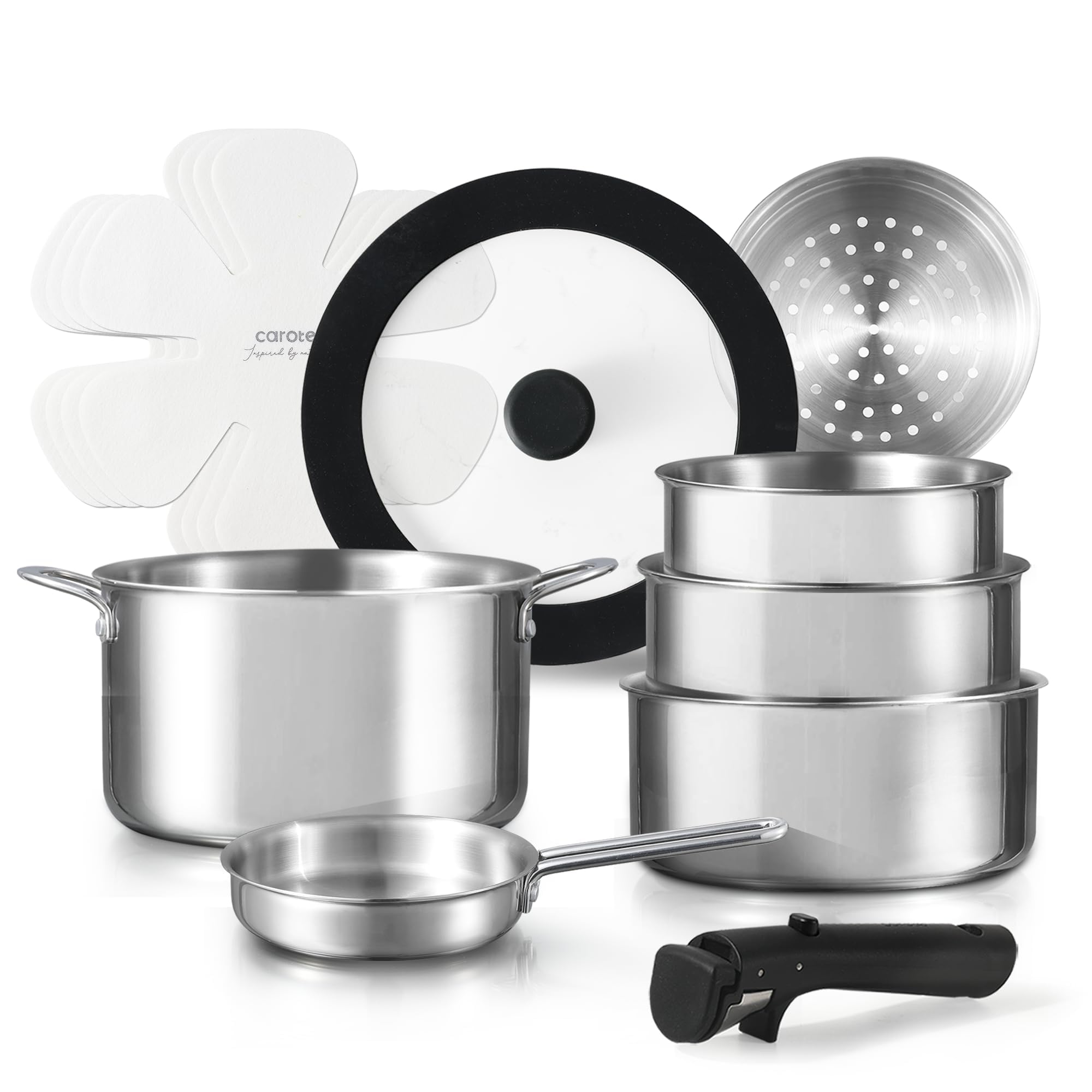 Juego De Utensilios De Cocina Carote De Acero Inoxidable, 12 Piezas, Negro De Inducción - Venta Internacional.