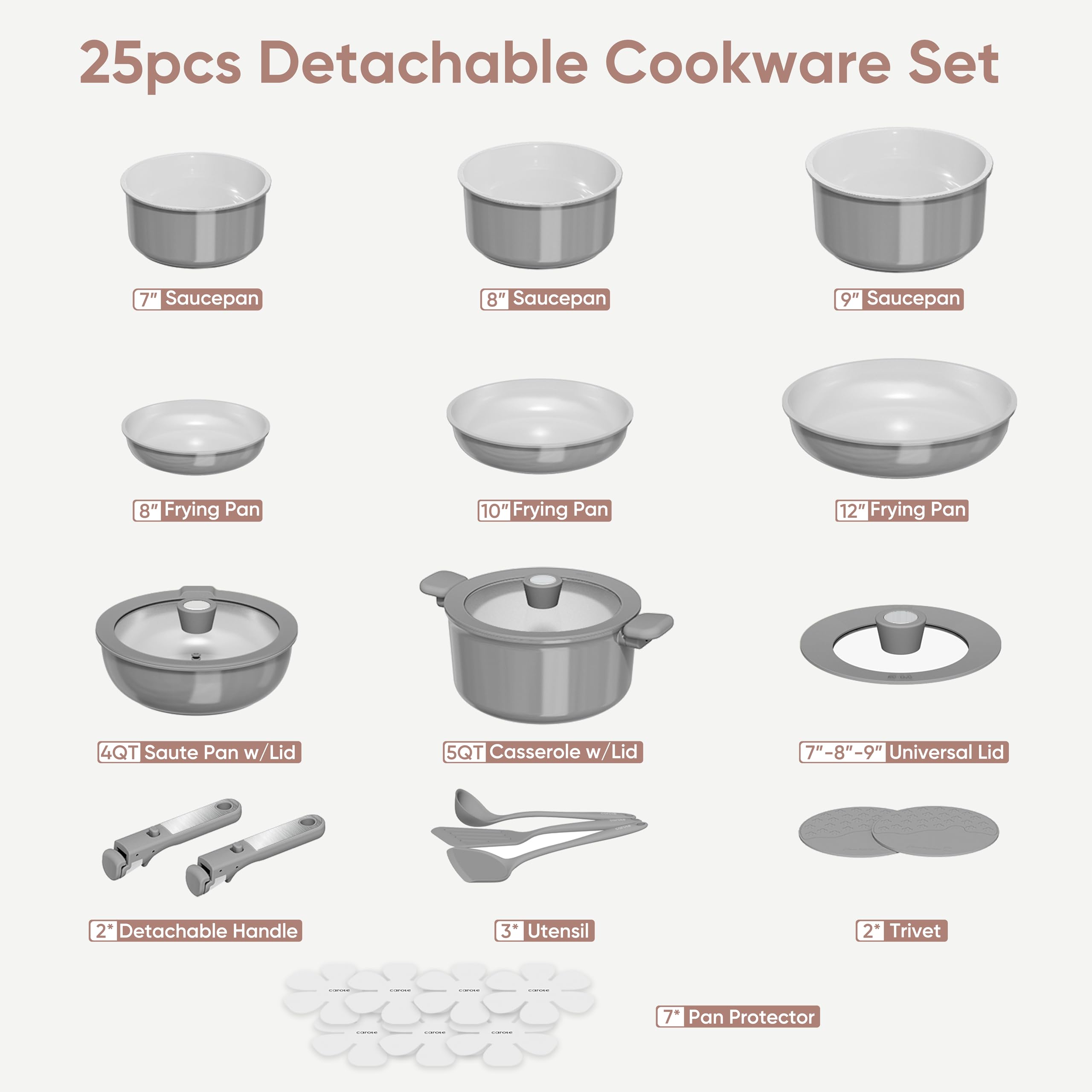 Foto 2 | Juego de Utensilios de Cocina Carote Ceramic Antiadherente 25 Piezas Gris Oscuro - Venta Internacional