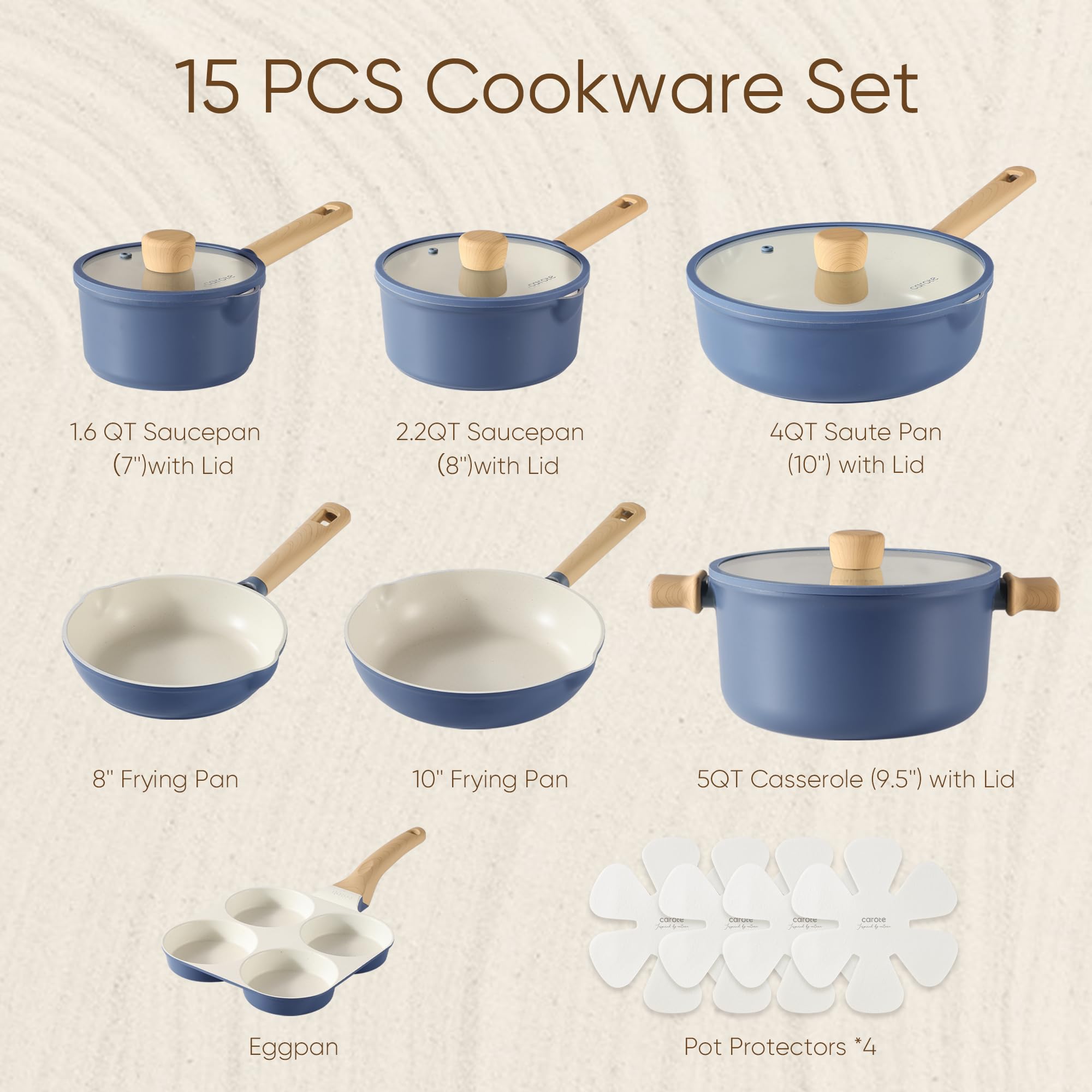 Foto 3 pulgar | Batería de Cocina Carote Antiadherentes 15 Piezas Blue Induction - Venta Internacional