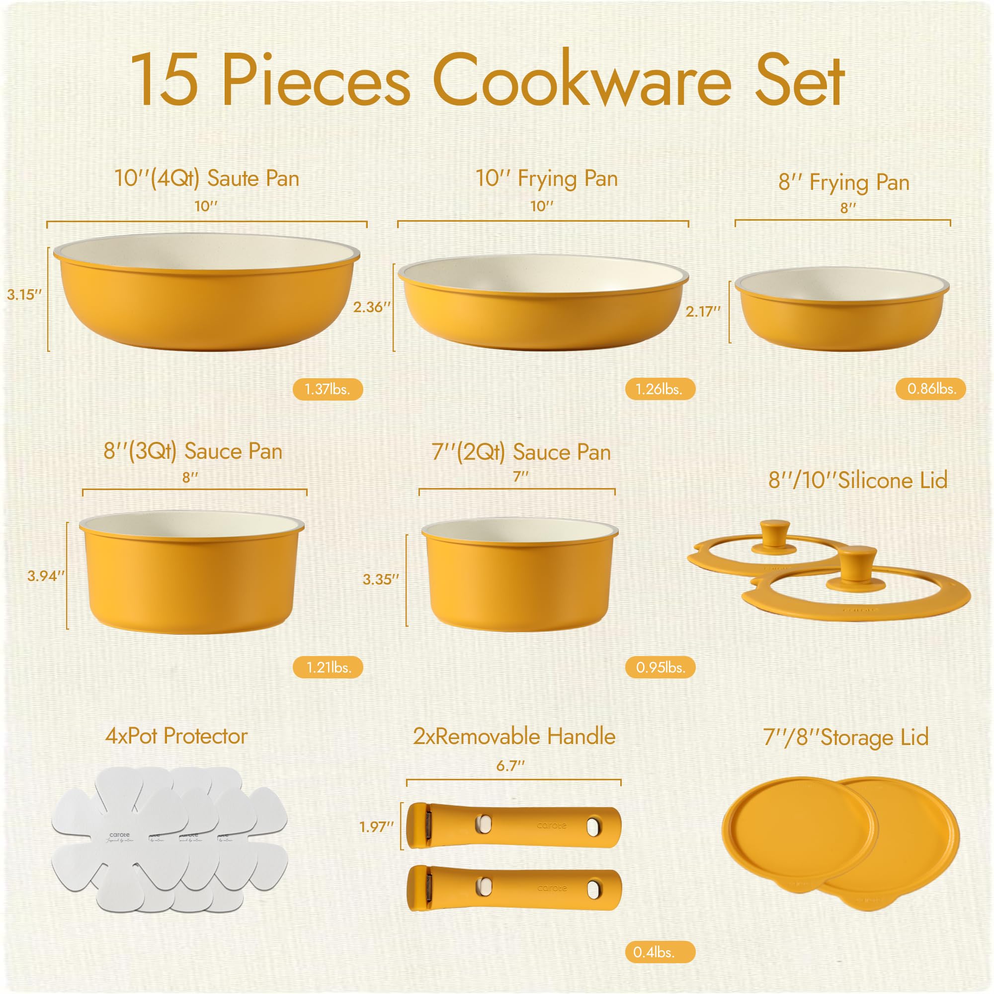 Foto 3 pulgar | Juego de Utensilios de Cocina Carote Antiadherente con Mango Desmontable 15 Piezas - Venta Internacional
