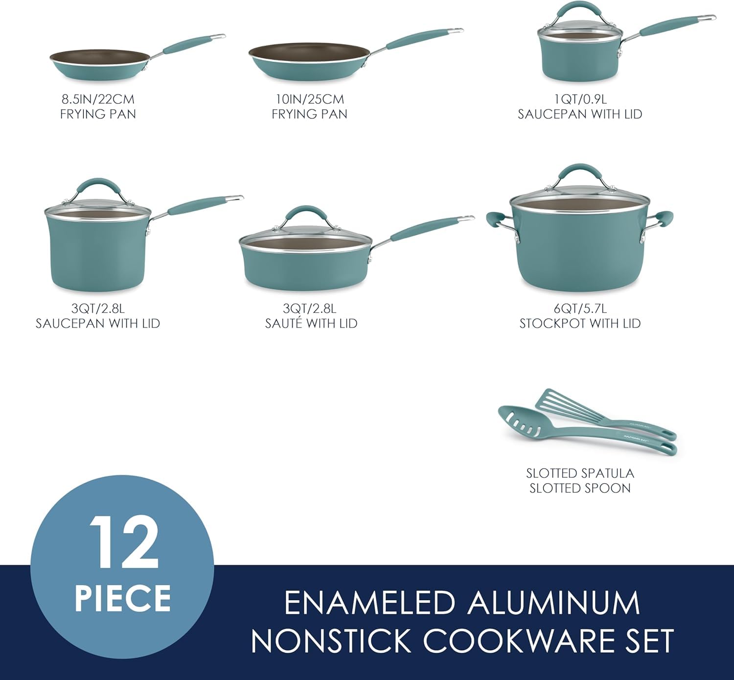 Foto 3 pulgar | Juego De Utensilios De Cocina Rachael Ray Cucina, Antiadherente, 12 Piezas, Color Azul Agave - Venta Internacional.