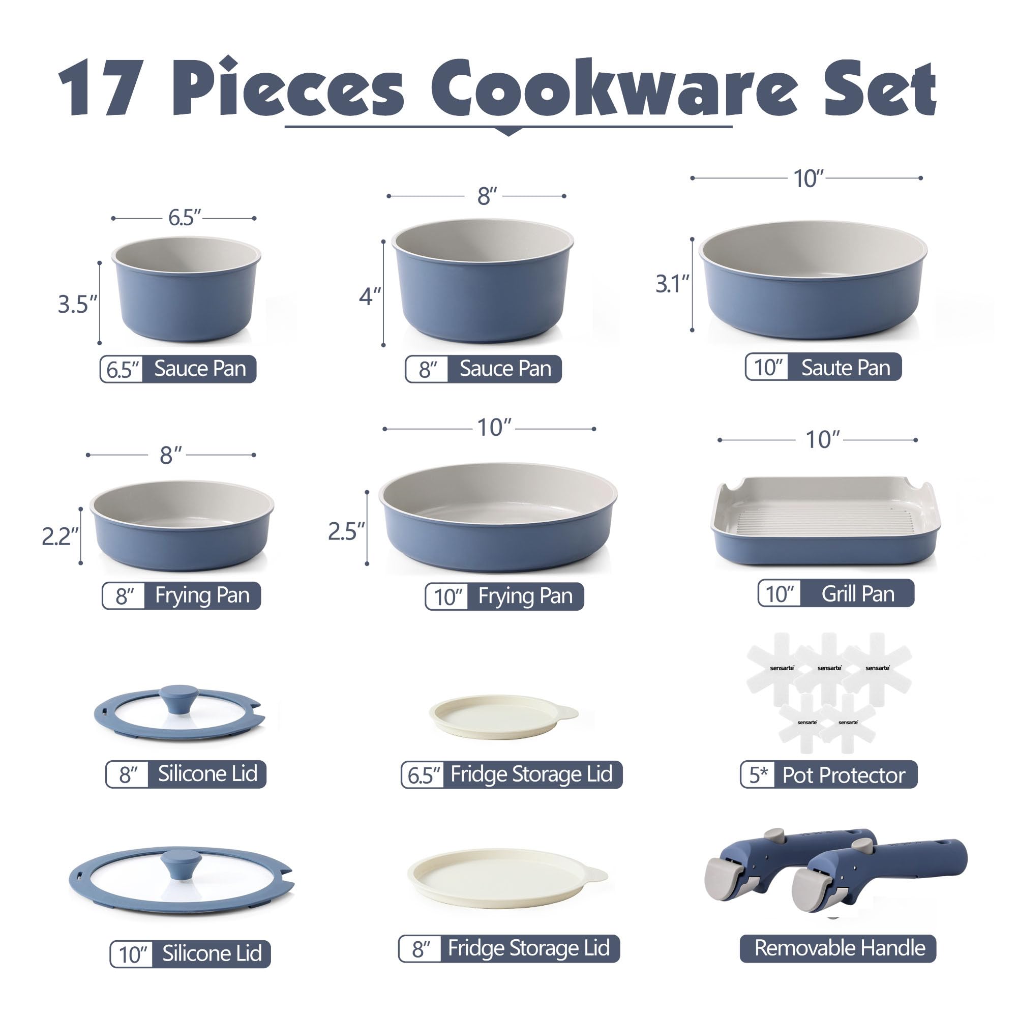 Foto 3 pulgar | Set De Utensilios De Cocina Sensarte, Ollas Y Sartenes De Cerámica, 17 Piezas, Color Azul Marino - Venta Internacional.