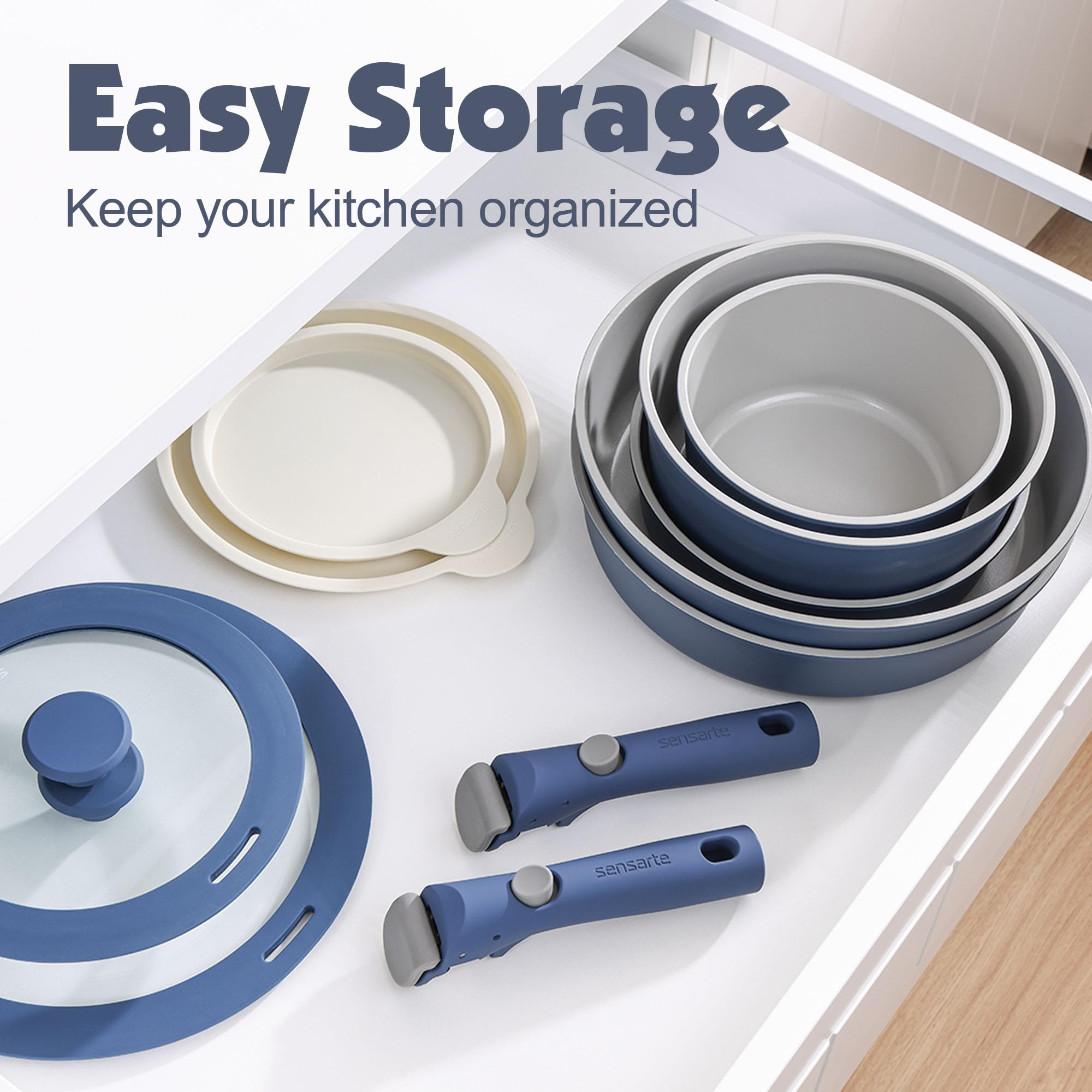 Foto 3 | Set De Utensilios De Cocina Sensarte, Ollas Y Sartenes De Cerámica, 17 Piezas, Color Azul Marino - Venta Internacional.