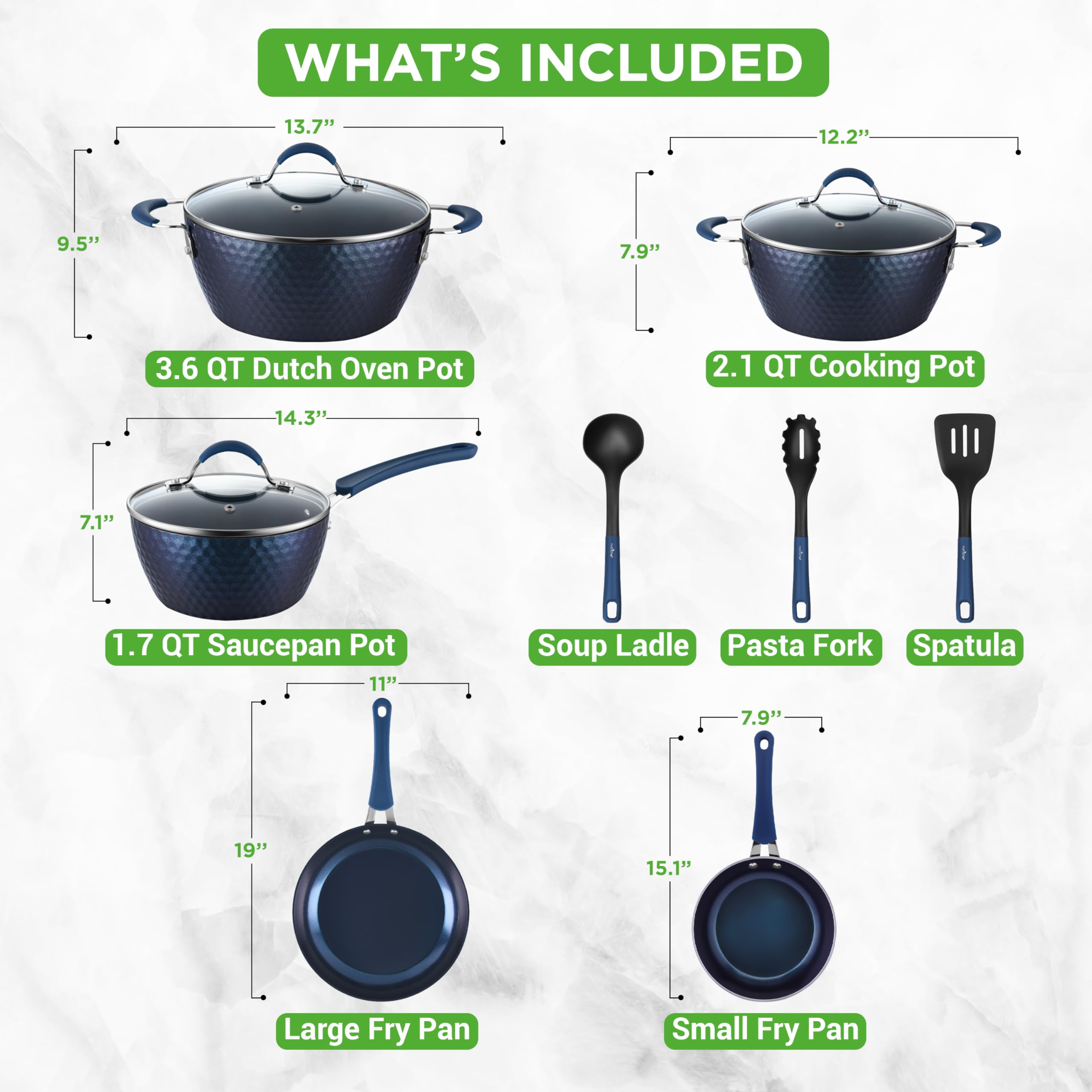 Foto 4 pulgar | Juego De Utensilios De Cocina Nutrichef Blue Diamond De Cerámica Antiadherente, 11 Unidades - Venta Internacional.