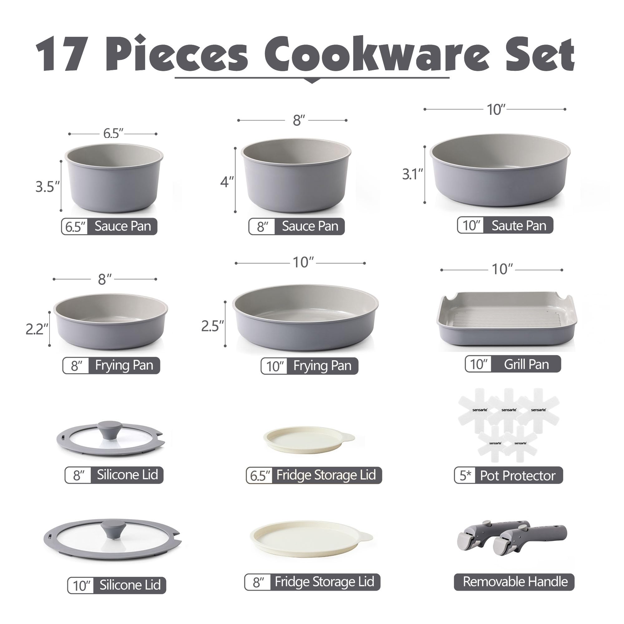 Foto 3 pulgar | Set De Utensilios De Cocina Sensarte, Ollas Y Sartenes De Cerámica, 17 Piezas, Color Gris - Venta Internacional.