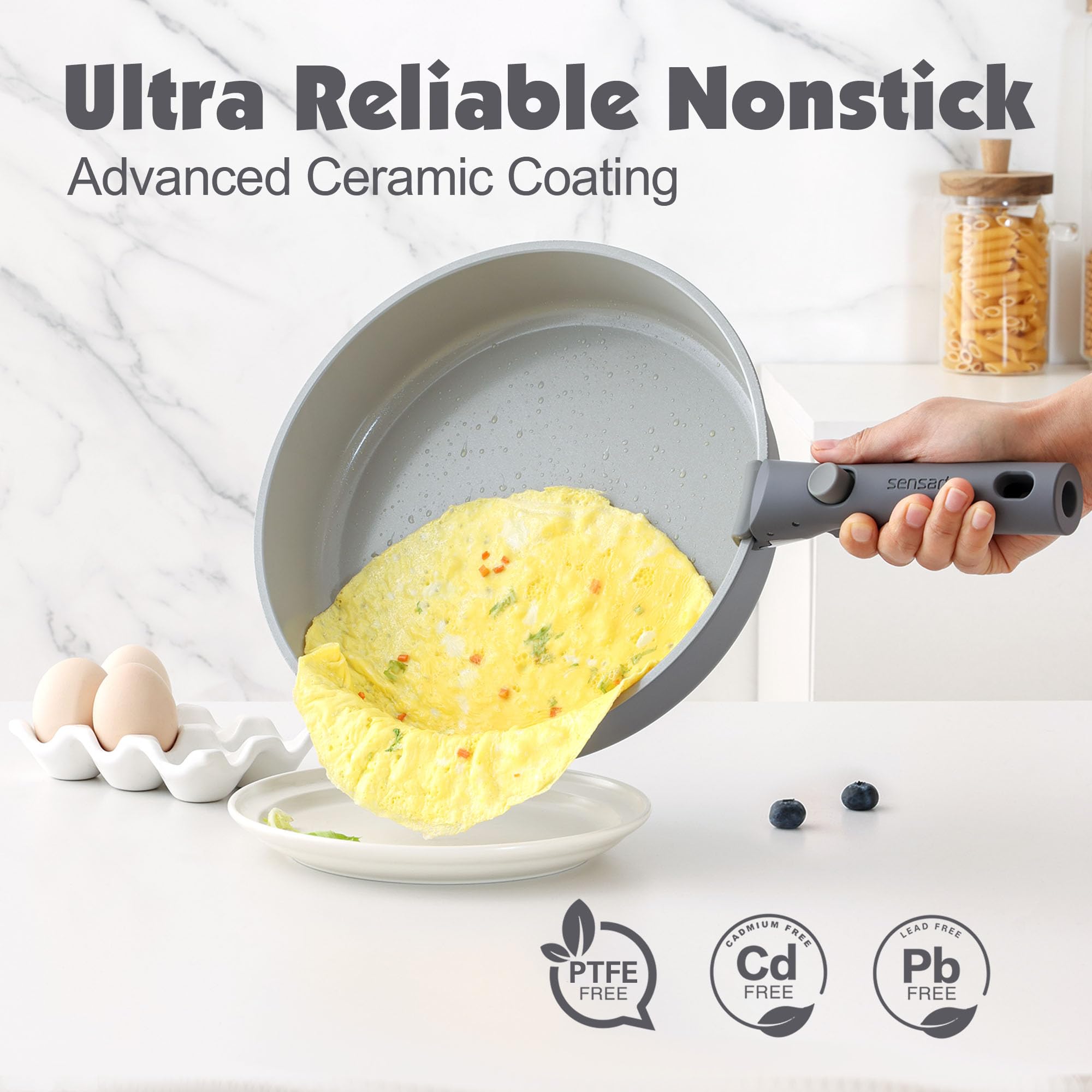 Foto 4 | Set De Utensilios De Cocina Sensarte, Ollas Y Sartenes De Cerámica, 17 Piezas, Color Gris - Venta Internacional.
