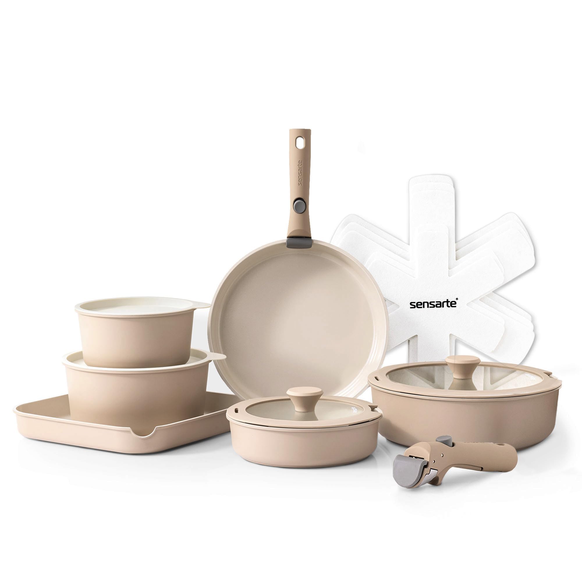 Foto 2 pulgar | Set De Utensilios De Cocina Sensarte Ceramic 17 Piezas Induction Almond - Venta Internacional.
