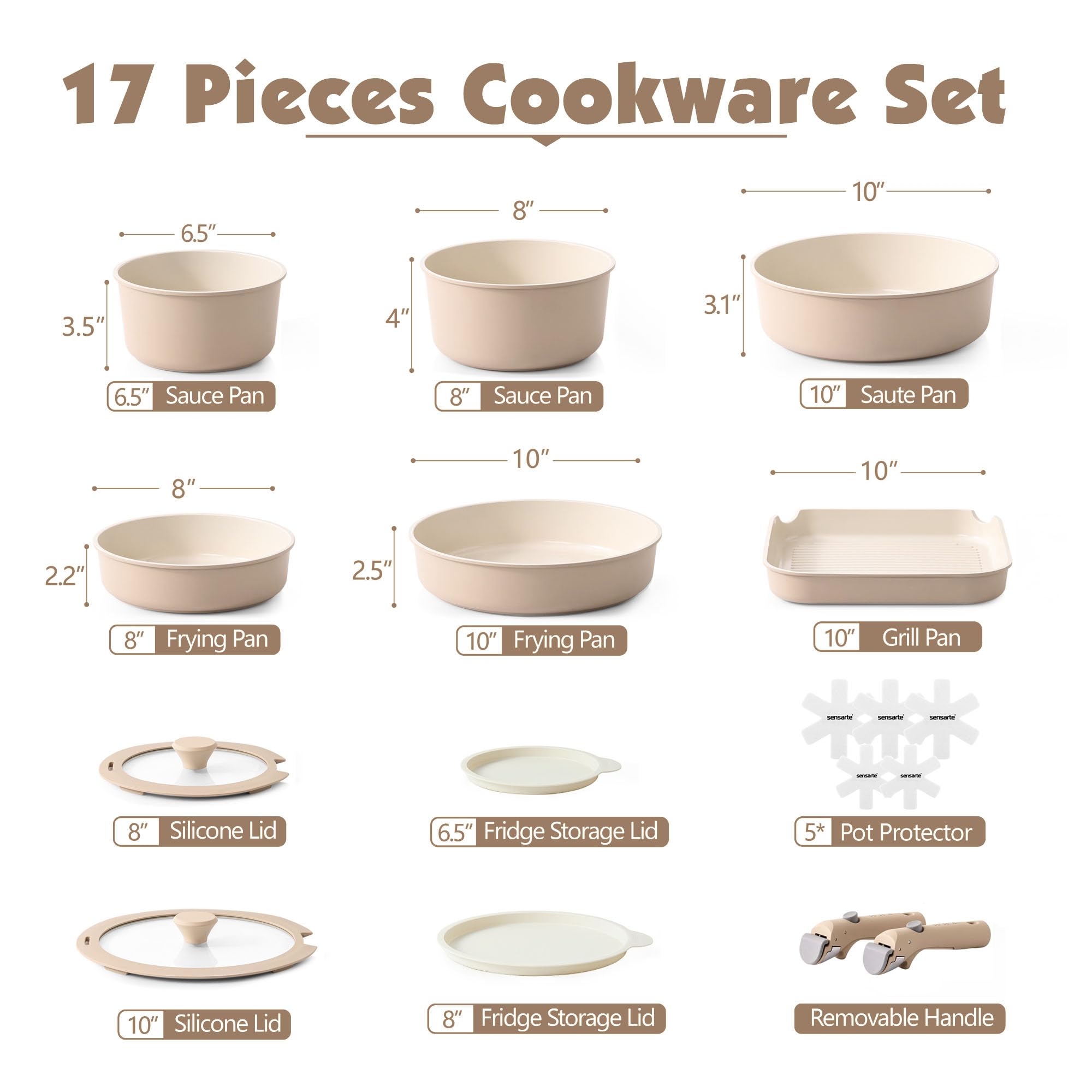 Foto 3 pulgar | Set De Utensilios De Cocina Sensarte Ceramic 17 Piezas Induction Almond - Venta Internacional.