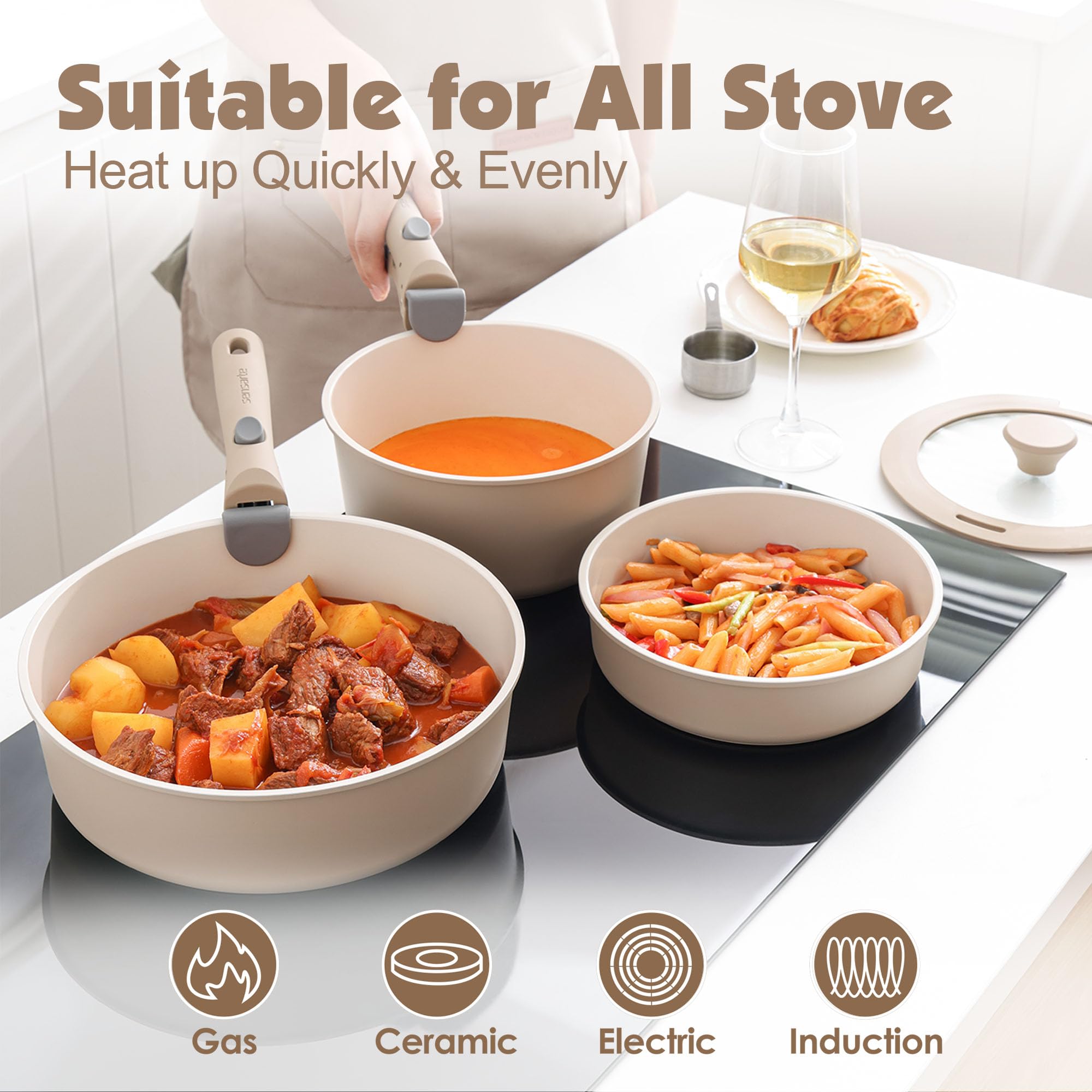 Foto 7 pulgar | Set De Utensilios De Cocina Sensarte Ceramic 17 Piezas Induction Almond - Venta Internacional.