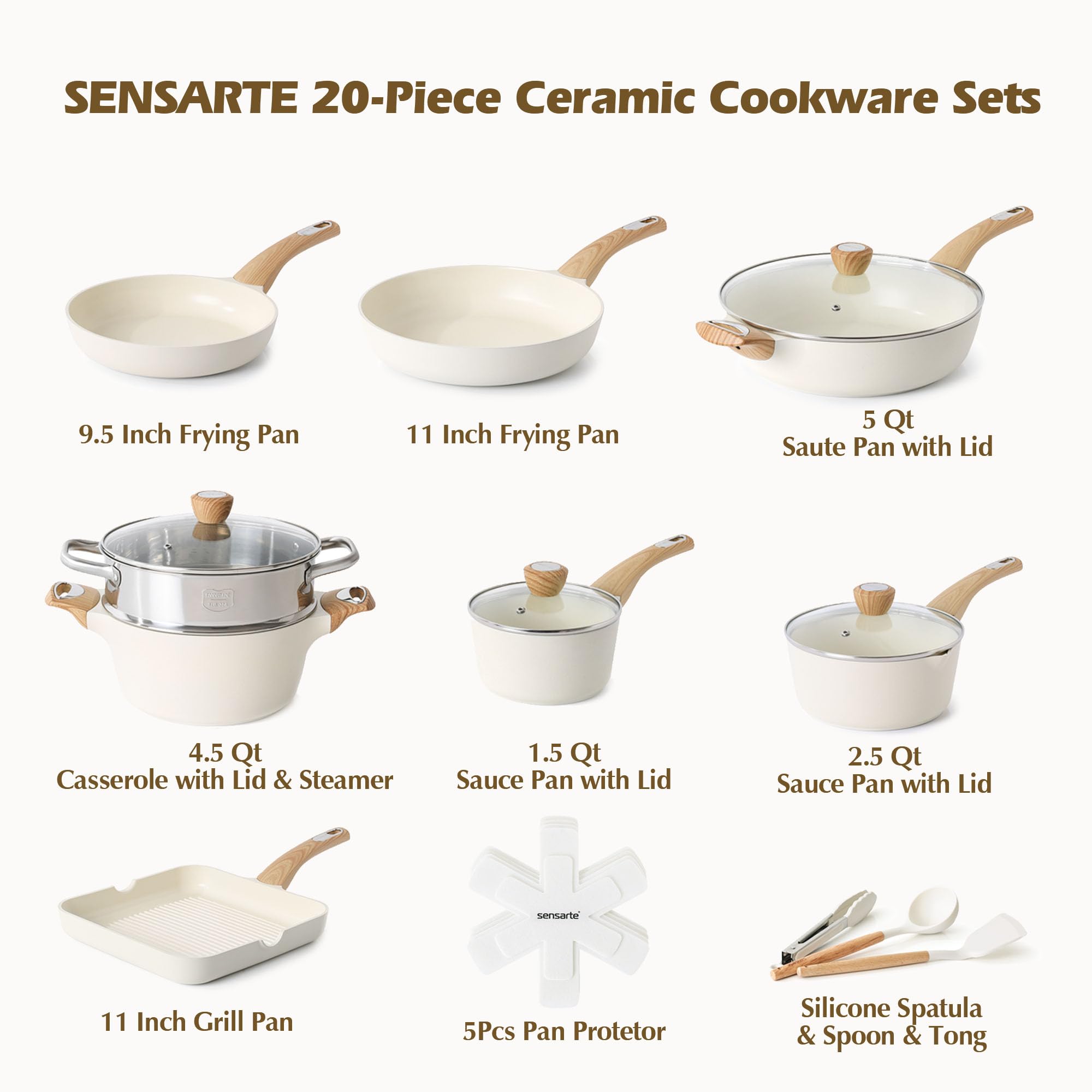 Foto 4 pulgar | Set De Utensilios De Cocina Sensarte, Cerámica, Antiadherente, 20 Piezas, Para Inducción - Venta Internacional.