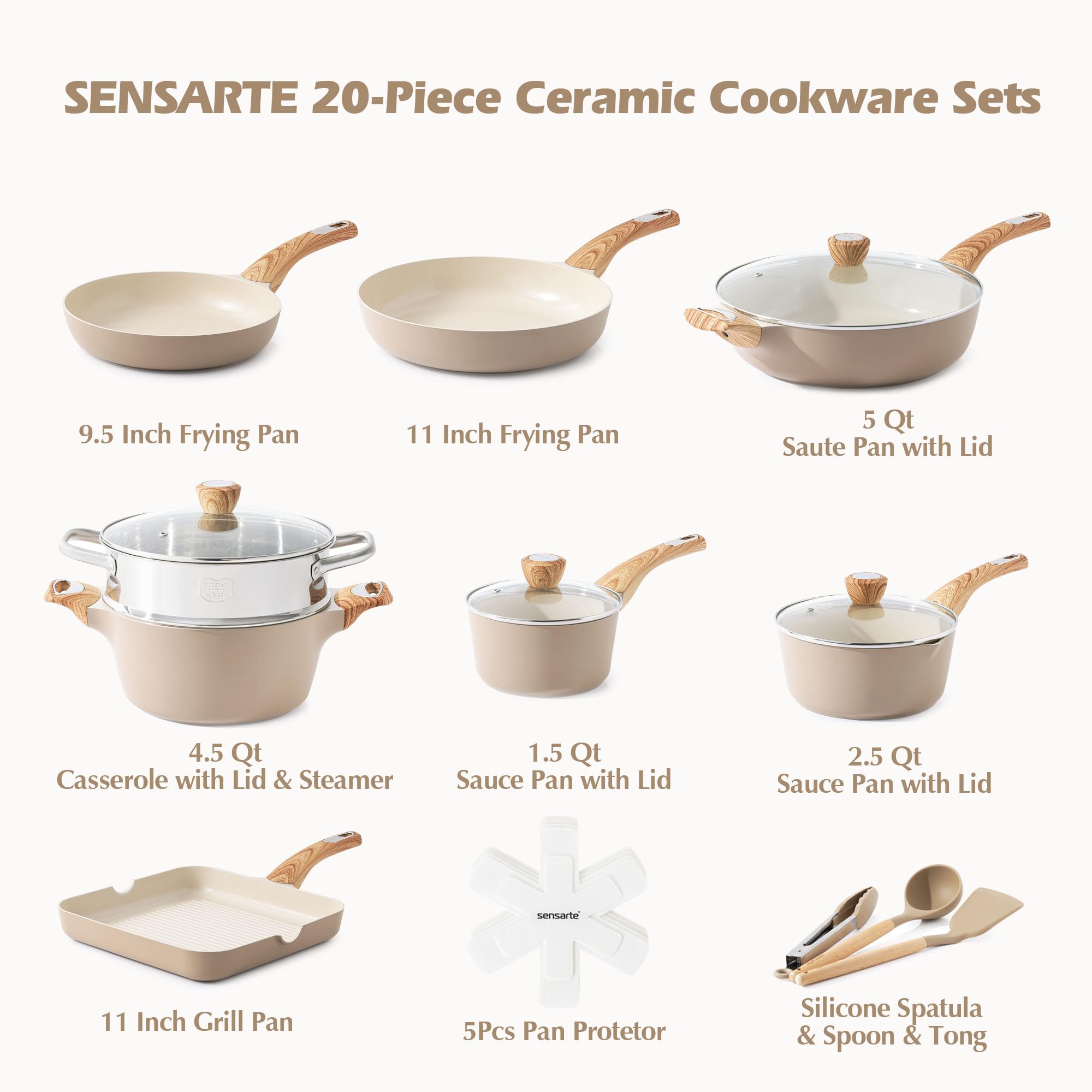 Foto 4 pulgar | Set De Utensilios De Cocina Sensarte, Cerámica, Antiadherente, 20 Piezas, Para Inducción - Venta Internacional.