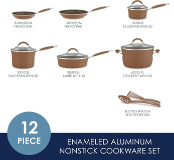 Foto 2 | Juego De Utensilios De Cocina Rachael Ray Cucina, Antiadherente, 12 Piezas, Color Marrón - Venta Internacional.