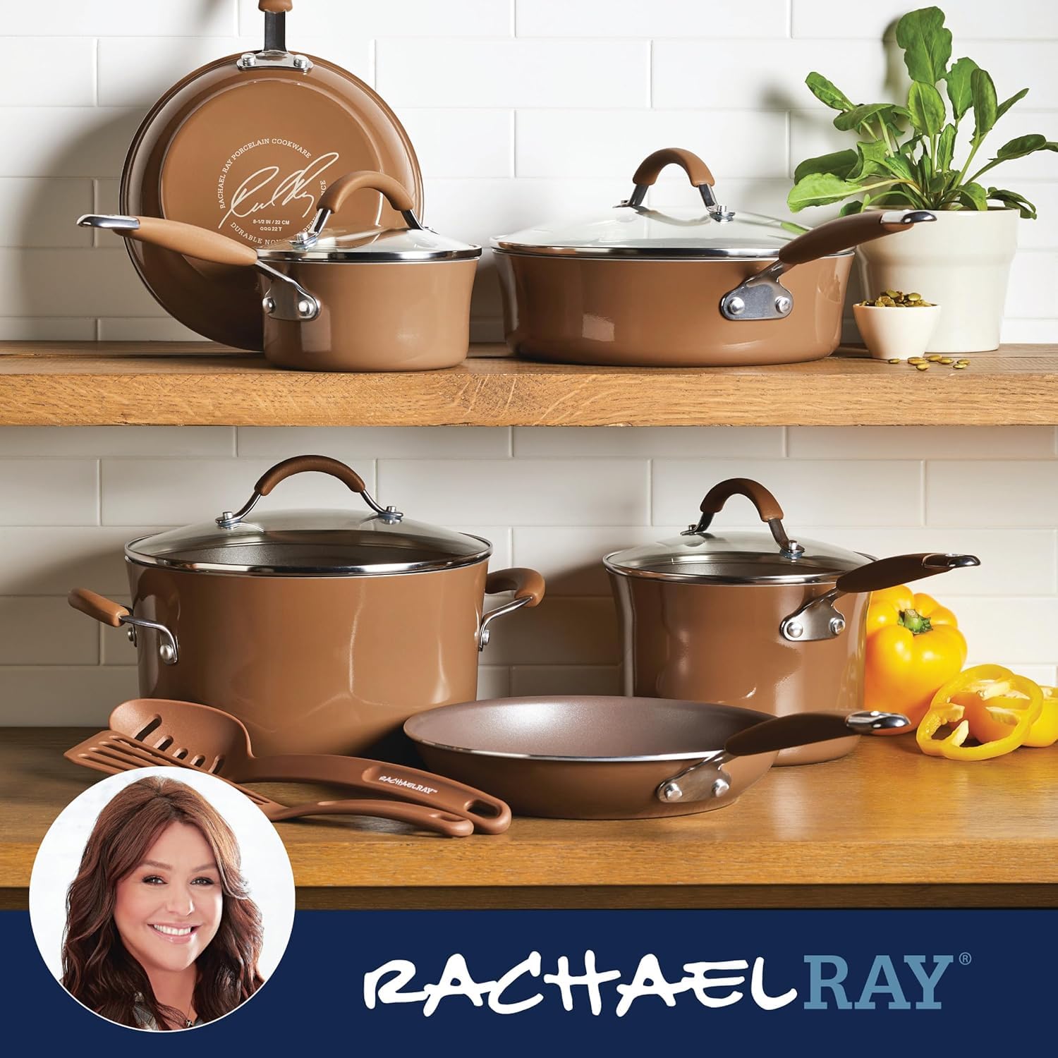 Foto 8 pulgar | Juego De Utensilios De Cocina Rachael Ray Cucina, Antiadherente, 12 Piezas, Color Marrón - Venta Internacional.