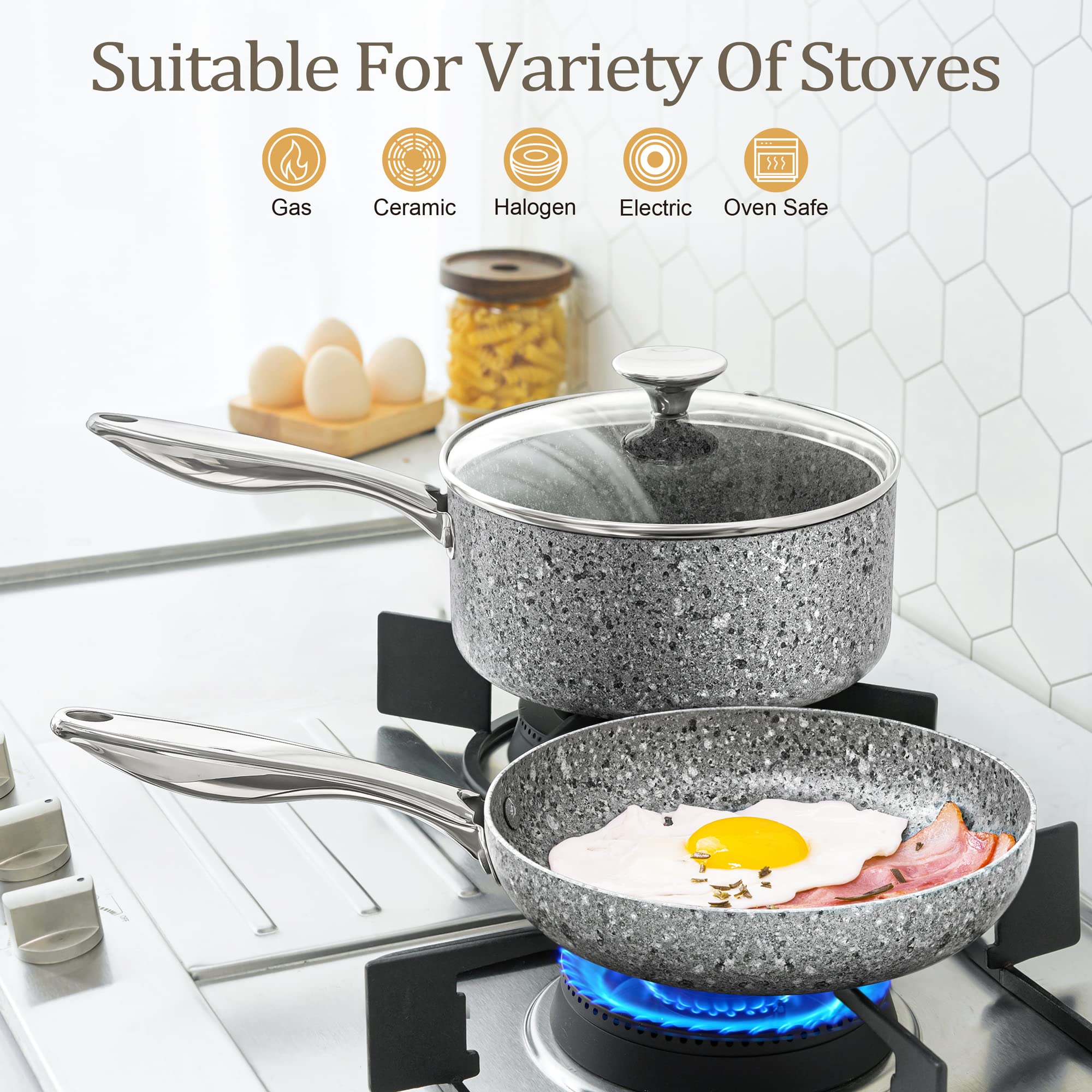 Foto 5 pulgar | Juego De Utensilios De Cocina Michelangelo Stone, 10 Piezas, Ultra Antiadherentes - Venta Internacional.