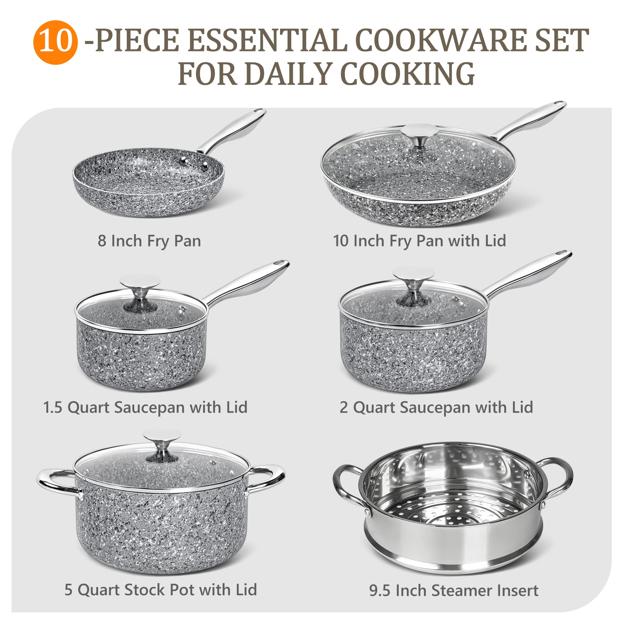 Foto 7 | Juego De Utensilios De Cocina Michelangelo Stone, 10 Piezas, Ultra Antiadherentes - Venta Internacional.