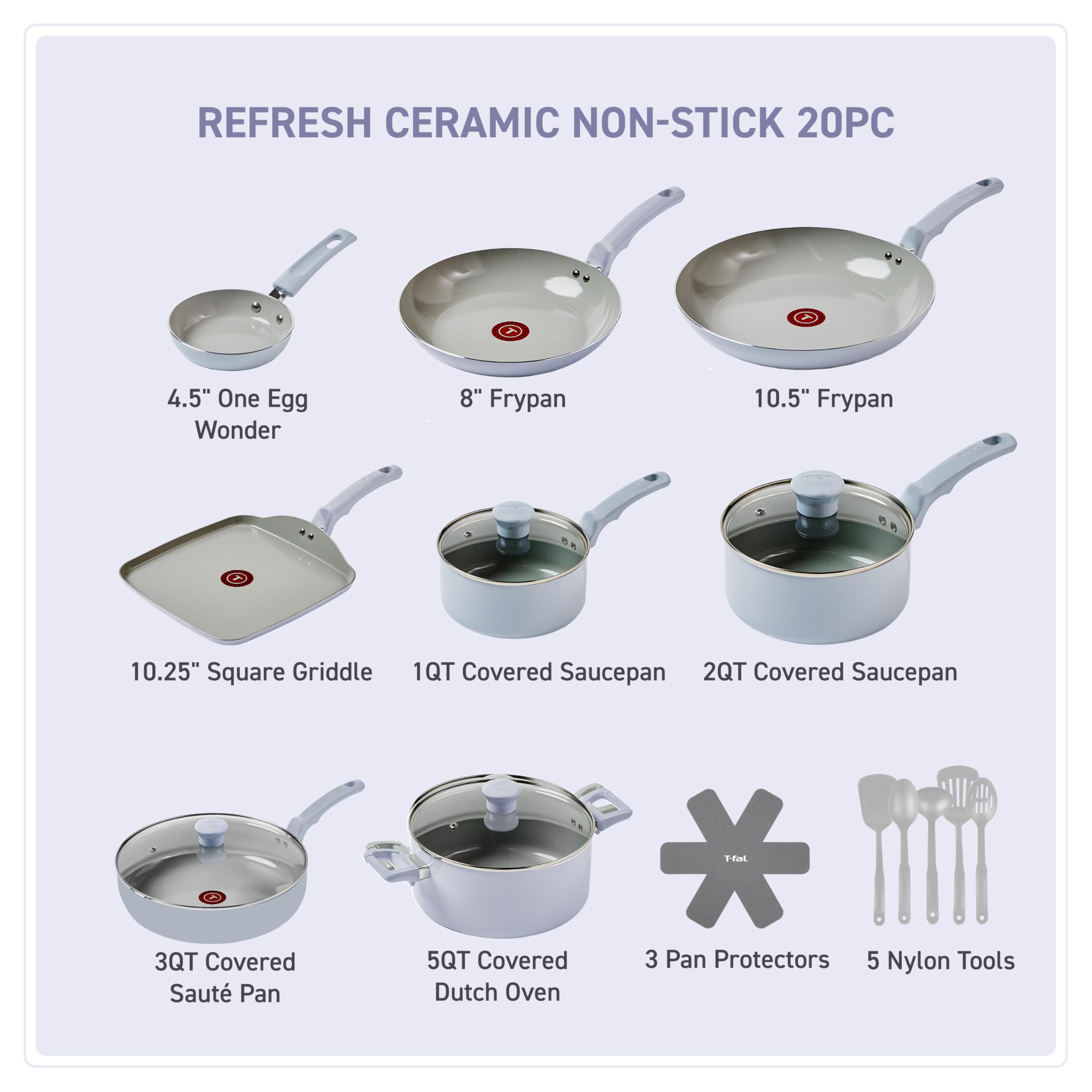 Foto 3 pulgar | Juego de Utensilios de Cocina T-fal Refresh Ceramic 20 Piezas con Antiadherente Azul - Venta Internacional