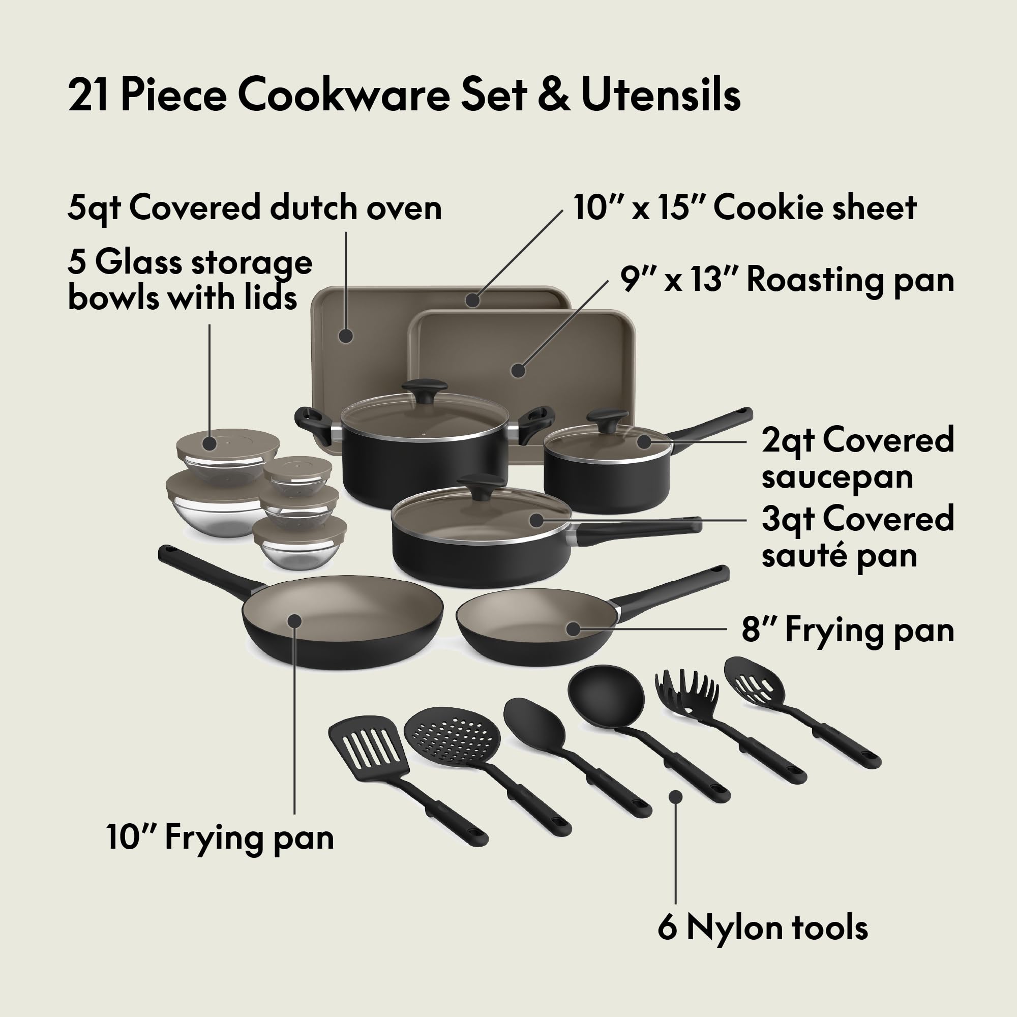 Foto 3 pulgar | Set de Cocina Bella de 21 Piezas con Revestimiento Antiadherente de Cerámica Negro - Venta Internacional