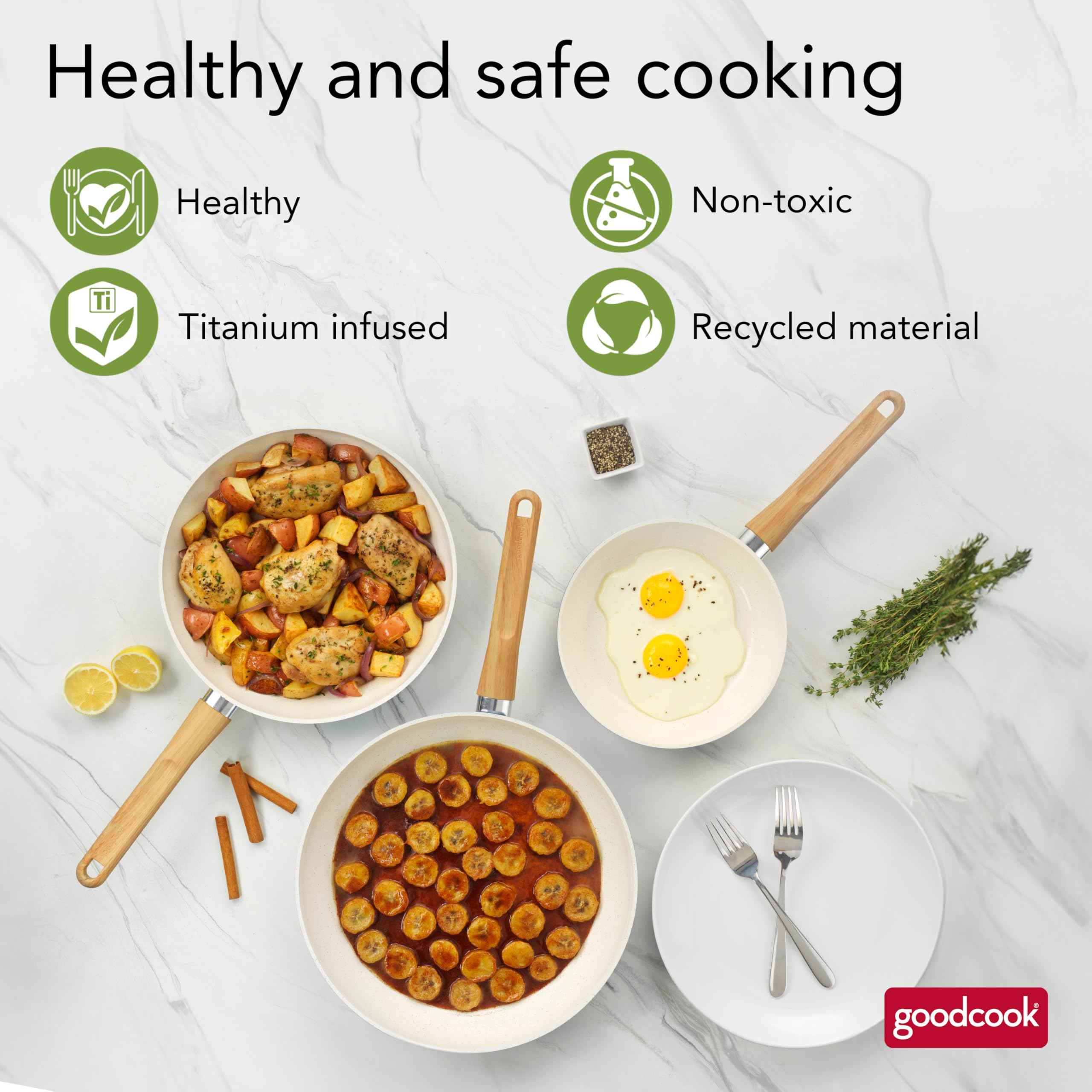 Foto 4 | Juego De Sartenes Goodcook Healthy Ceramic Titanium De 3 Piezas, Azul - Venta Internacional.