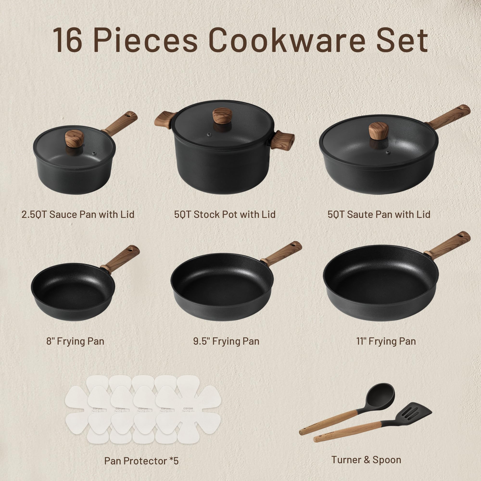 Foto 2 | Juego De Utensilios De Cocina Carote, Antiadherentes, 16 Piezas, Ollas Y Sartenes - Venta Internacional.