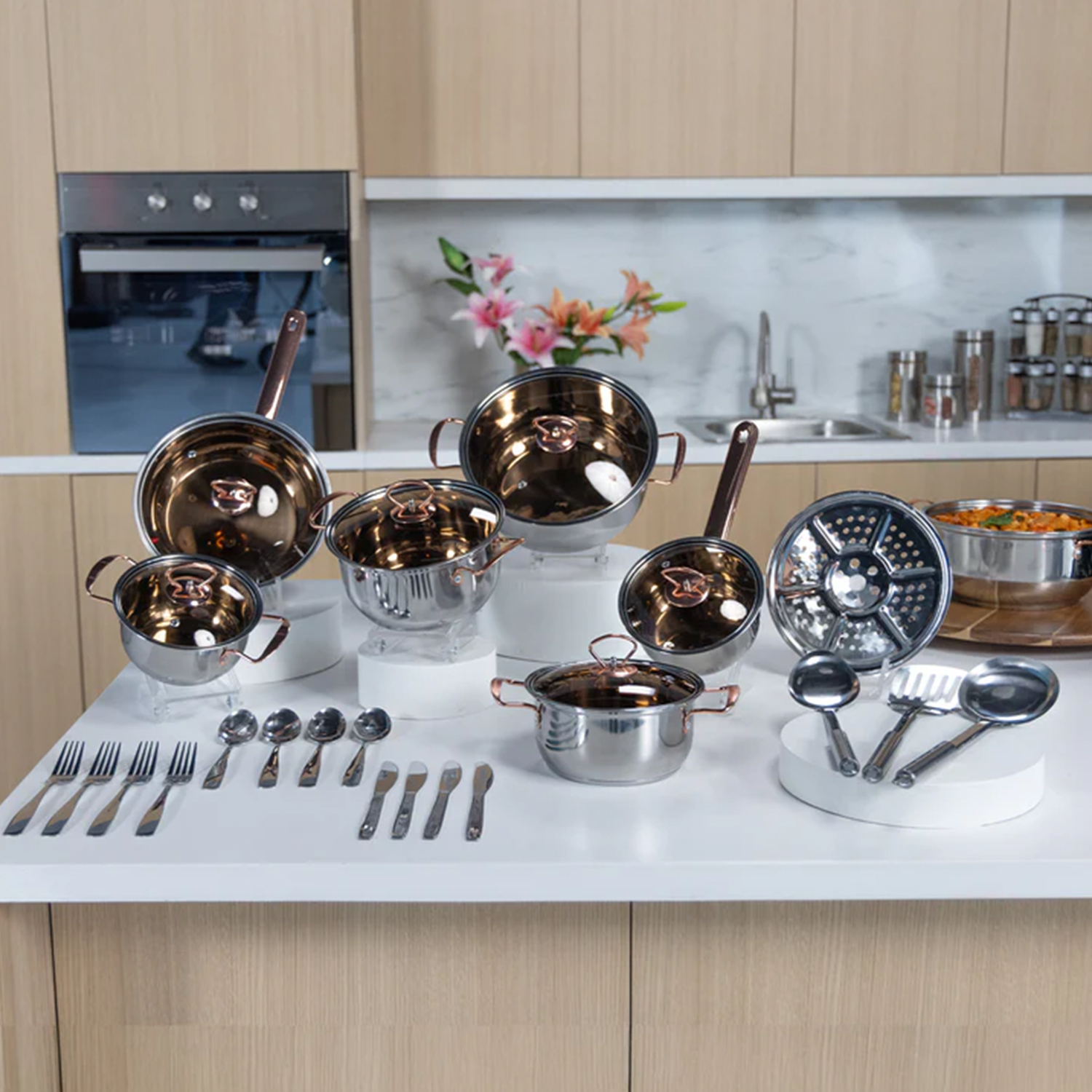 Foto 5 | Batería De Cocina Sofía Deluxe Gold + Accesorios 28pz