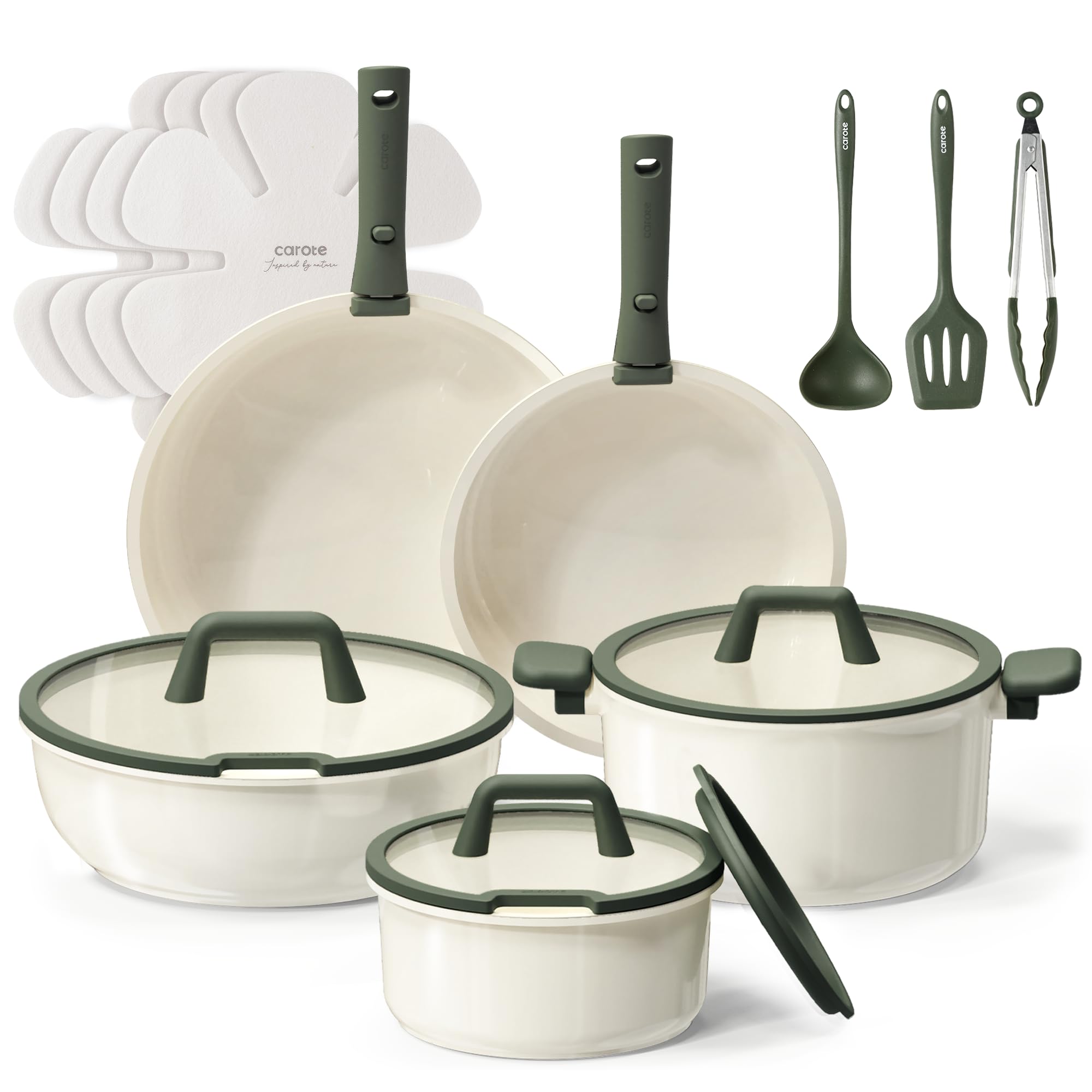 Juego De Utensilios De Cocina Carote Ceramic, 18 Piezas, Antiadherentes Por Inducción, Verde - Venta Internacional.