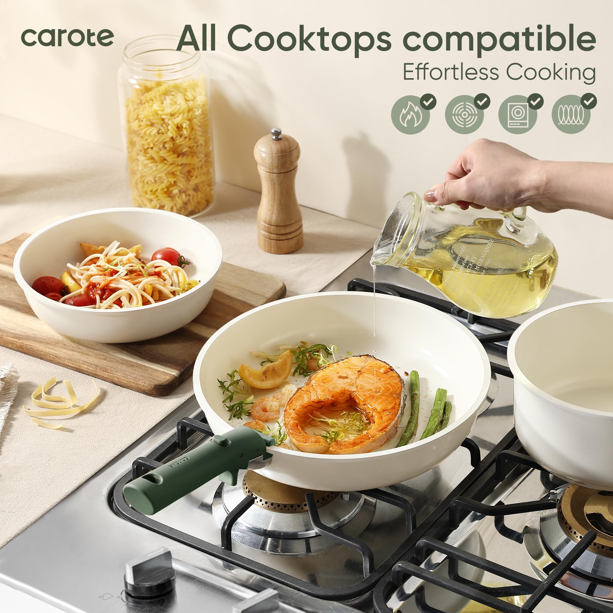 Foto 4 | Juego De Utensilios De Cocina Carote Ceramic, 18 Piezas, Antiadherentes Por Inducción, Verde - Venta Internacional.