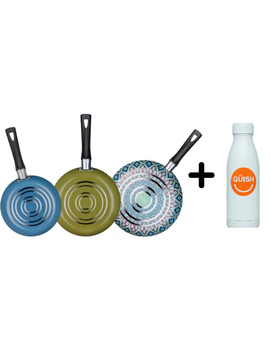 Set 3 Sartenes Ekco Antiadherente +termo Güish Gratis