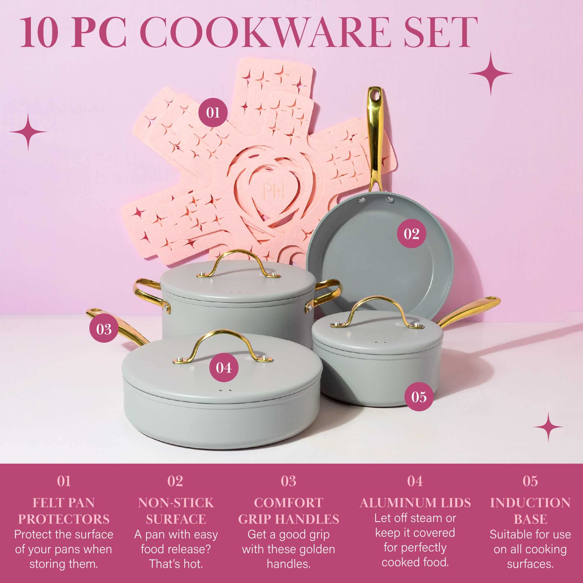 Foto 4 pulgar | Juego De Utensilios De Cocina Paris Hilton Iconic Antiadherente, 10 Piezas, Gris Claro - Venta Internacional.
