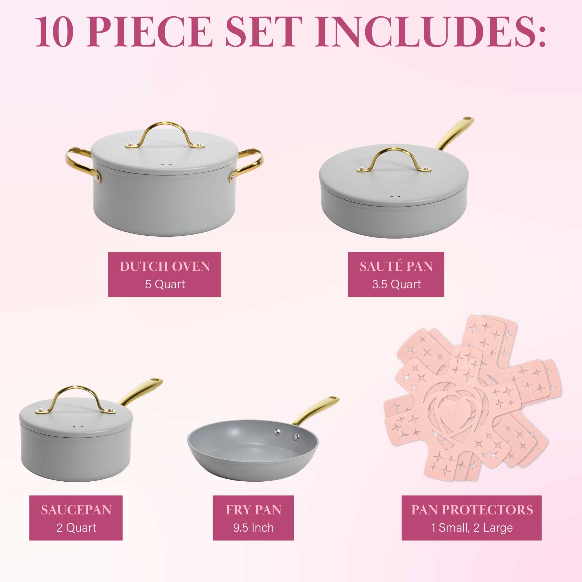 Foto 4 | Juego De Utensilios De Cocina Paris Hilton Iconic Antiadherente, 10 Piezas, Gris Claro - Venta Internacional.
