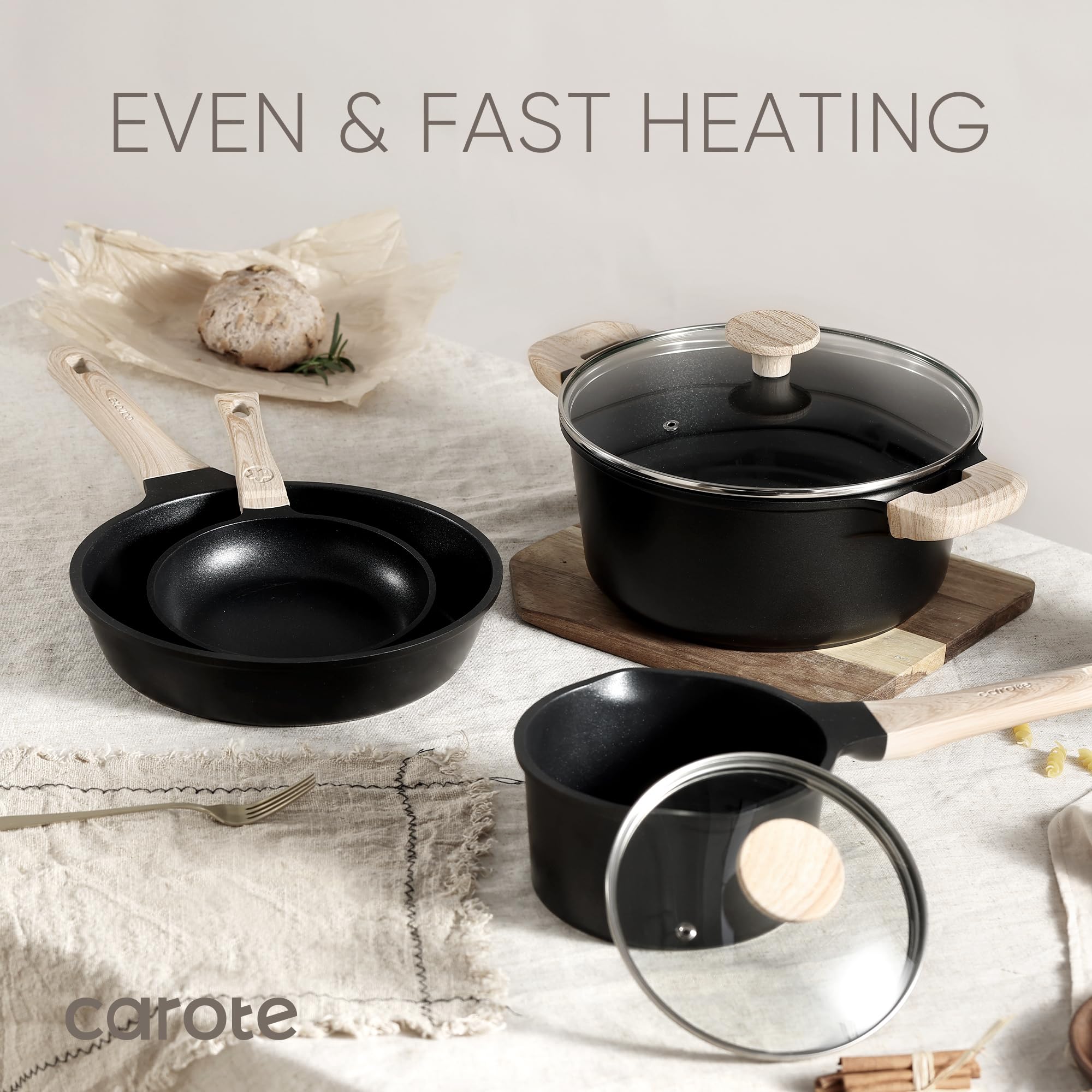 Foto 5 | Juego De Utensilios De Cocina Carote Antiadherentes Negros, 8 Piezas Con Inducción - Venta Internacional.