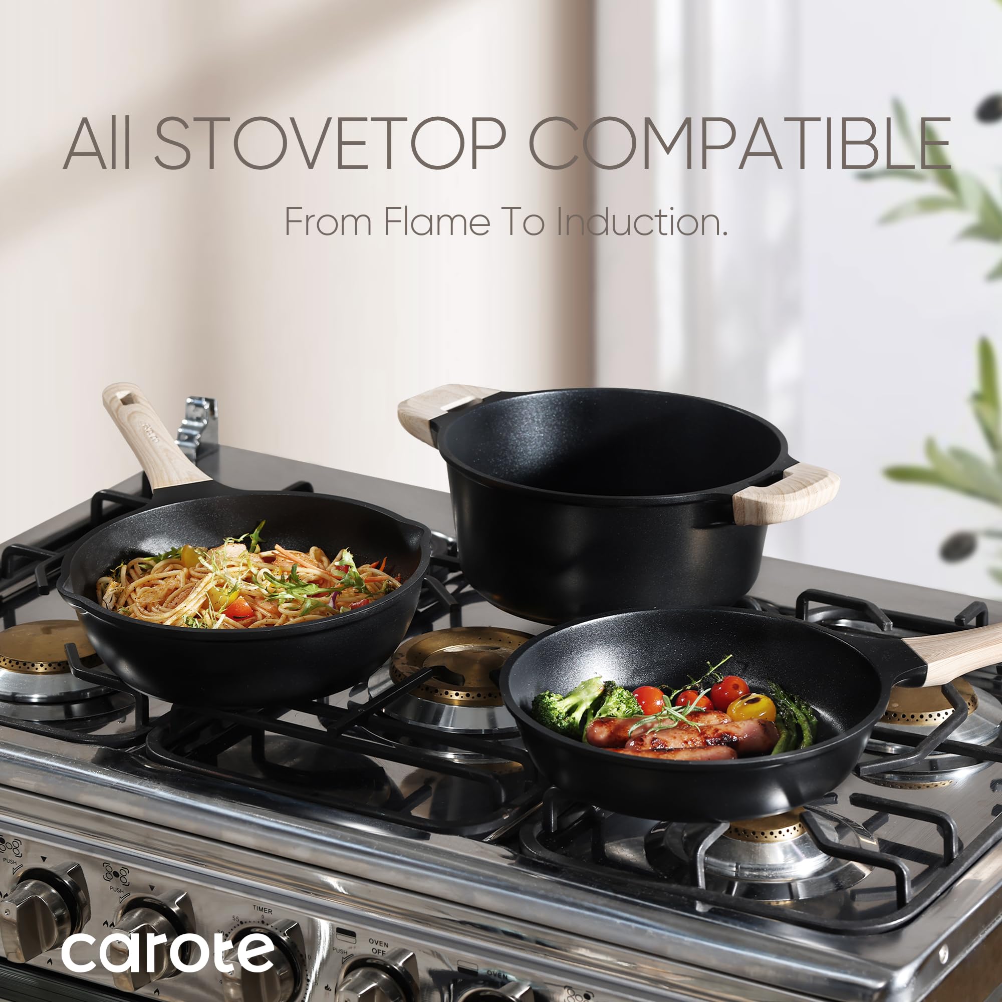 Foto 6 | Juego De Utensilios De Cocina Carote Antiadherentes Negros, 8 Piezas Con Inducción - Venta Internacional.