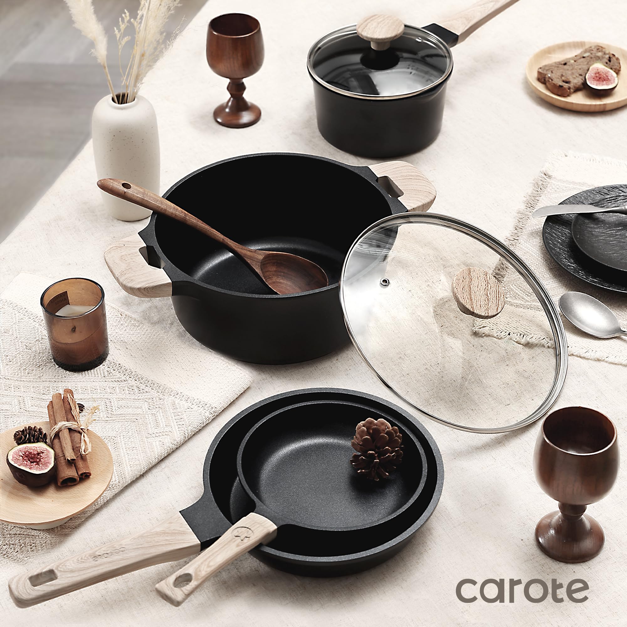 Foto 8 pulgar | Juego De Utensilios De Cocina Carote Antiadherentes Negros, 8 Piezas Con Inducción - Venta Internacional.