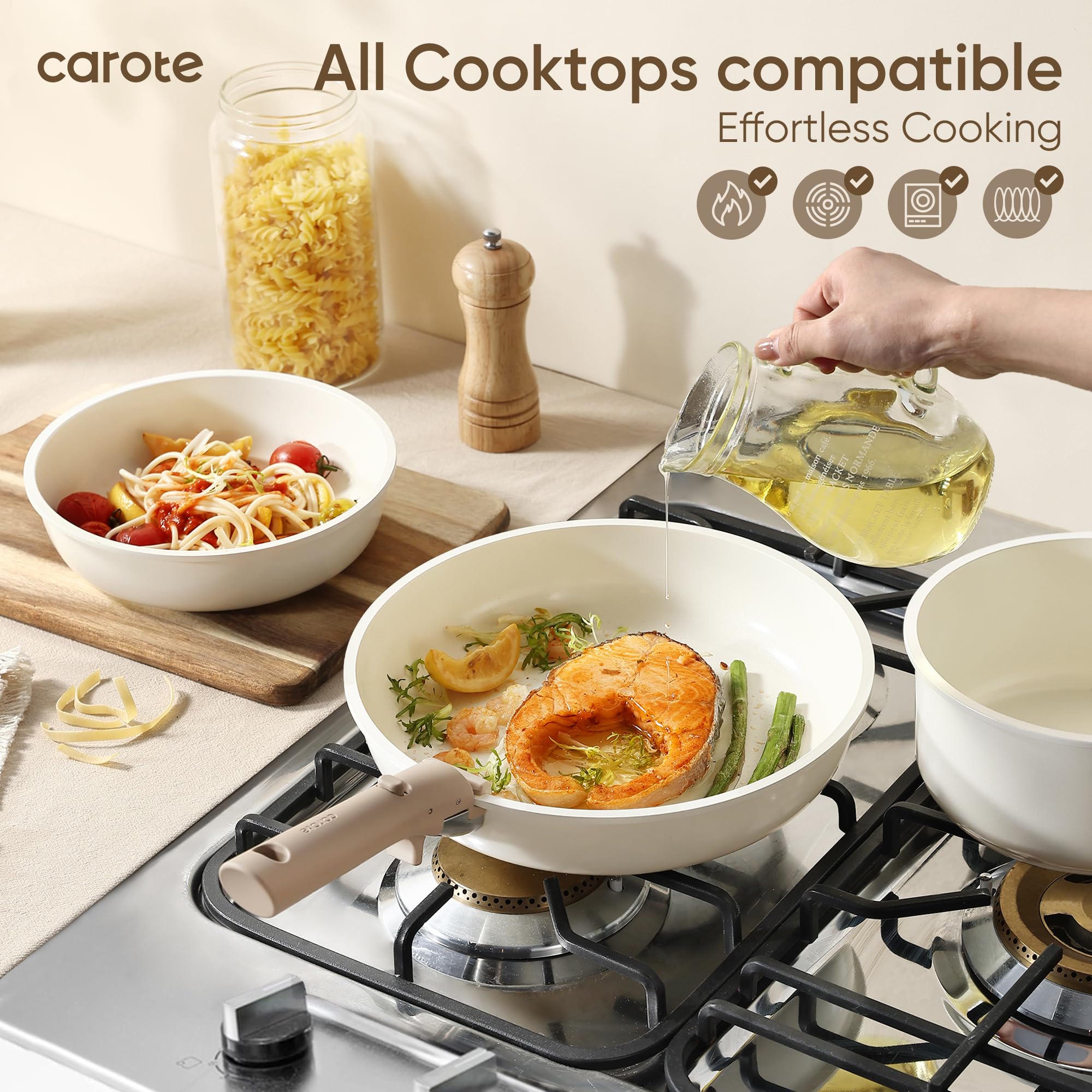 Foto 4 | Juego De Utensilios De Cocina Carote Ceramic, 18 Piezas, Antiadherentes Por Inducción, Marrón - Venta Internacional.