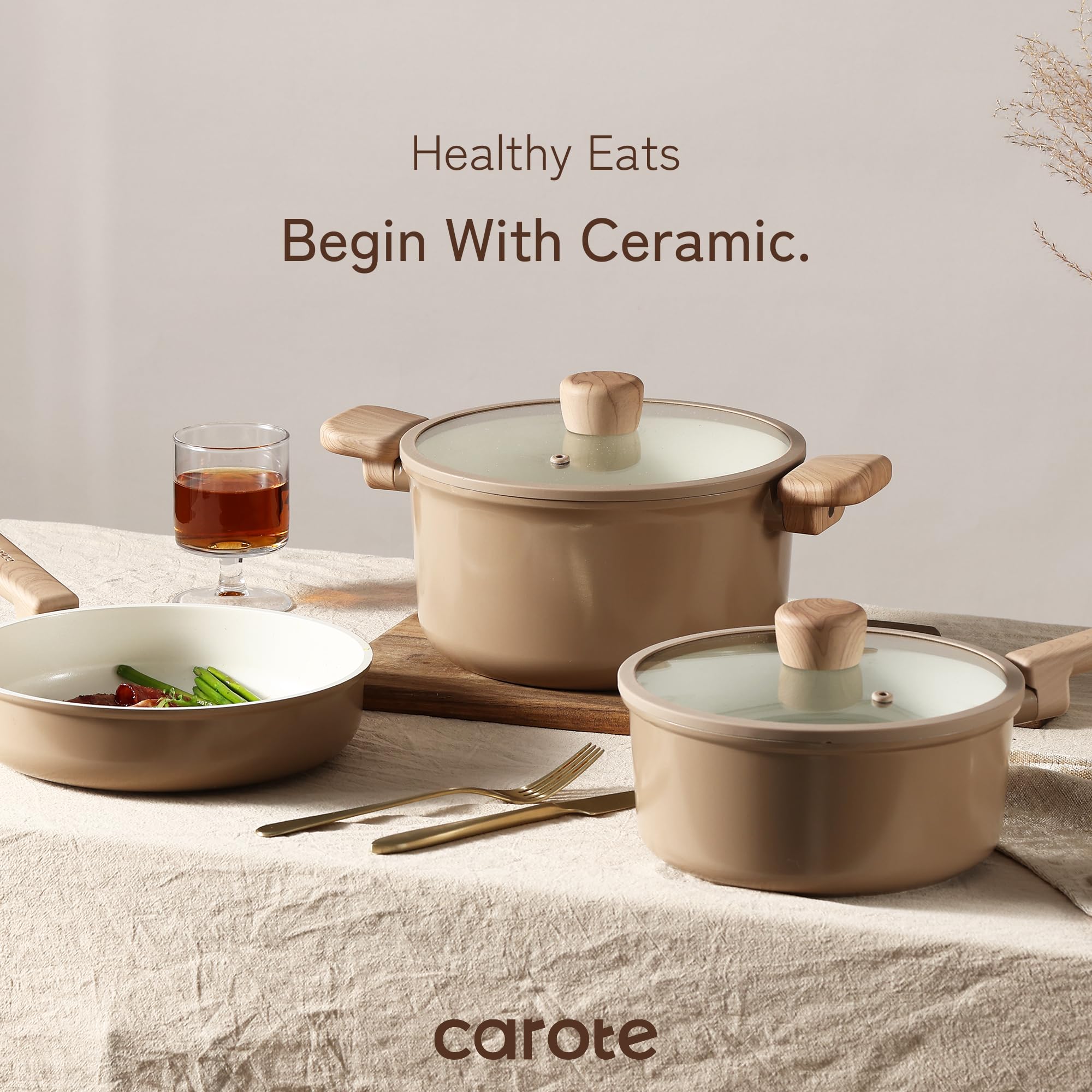 Foto 5 | Juego De Utensilios De Cocina Carote Ceramic Antiadherente 16 Piezas Taupe - Venta Internacional.