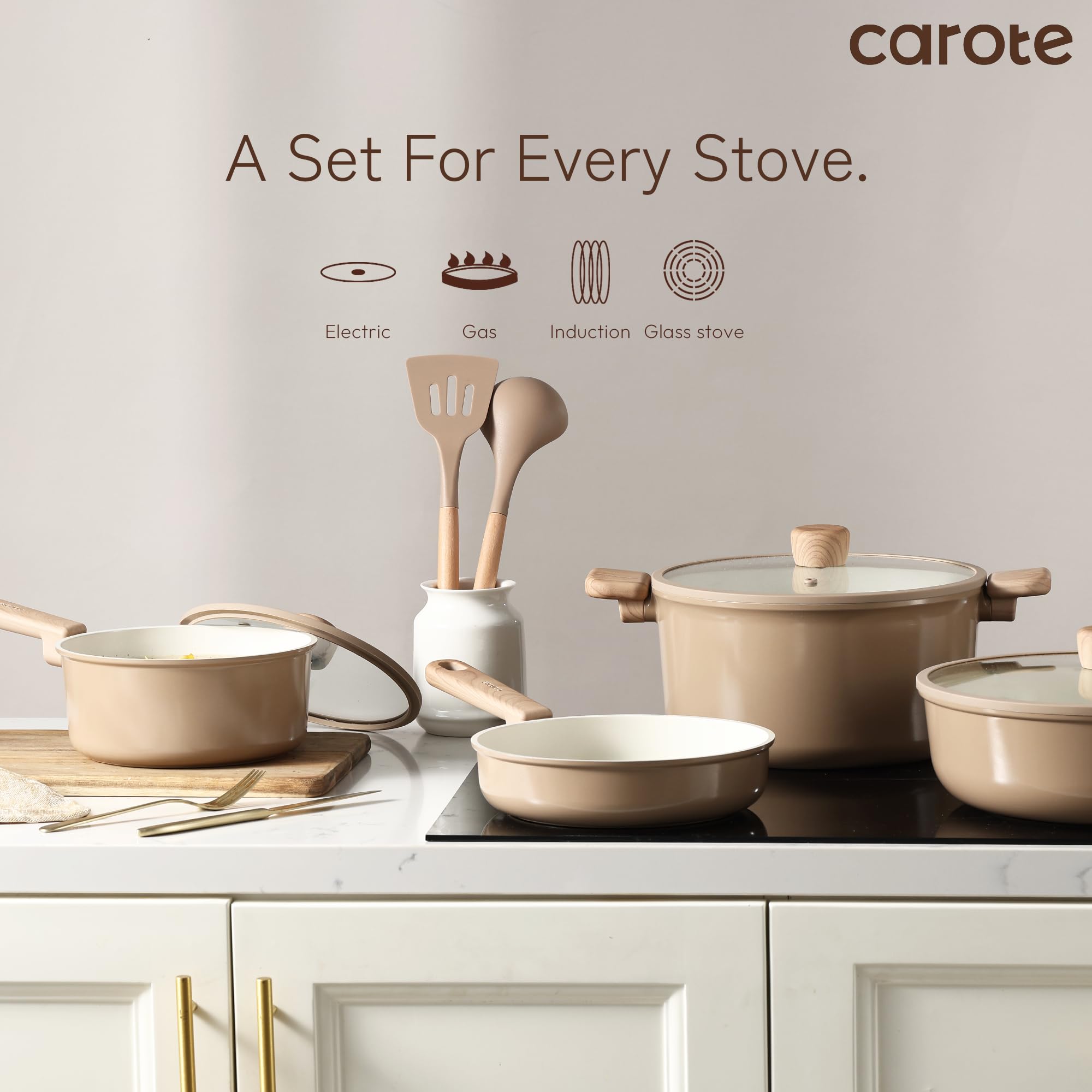 Foto 7 | Juego De Utensilios De Cocina Carote Ceramic Antiadherente 16 Piezas Taupe - Venta Internacional.