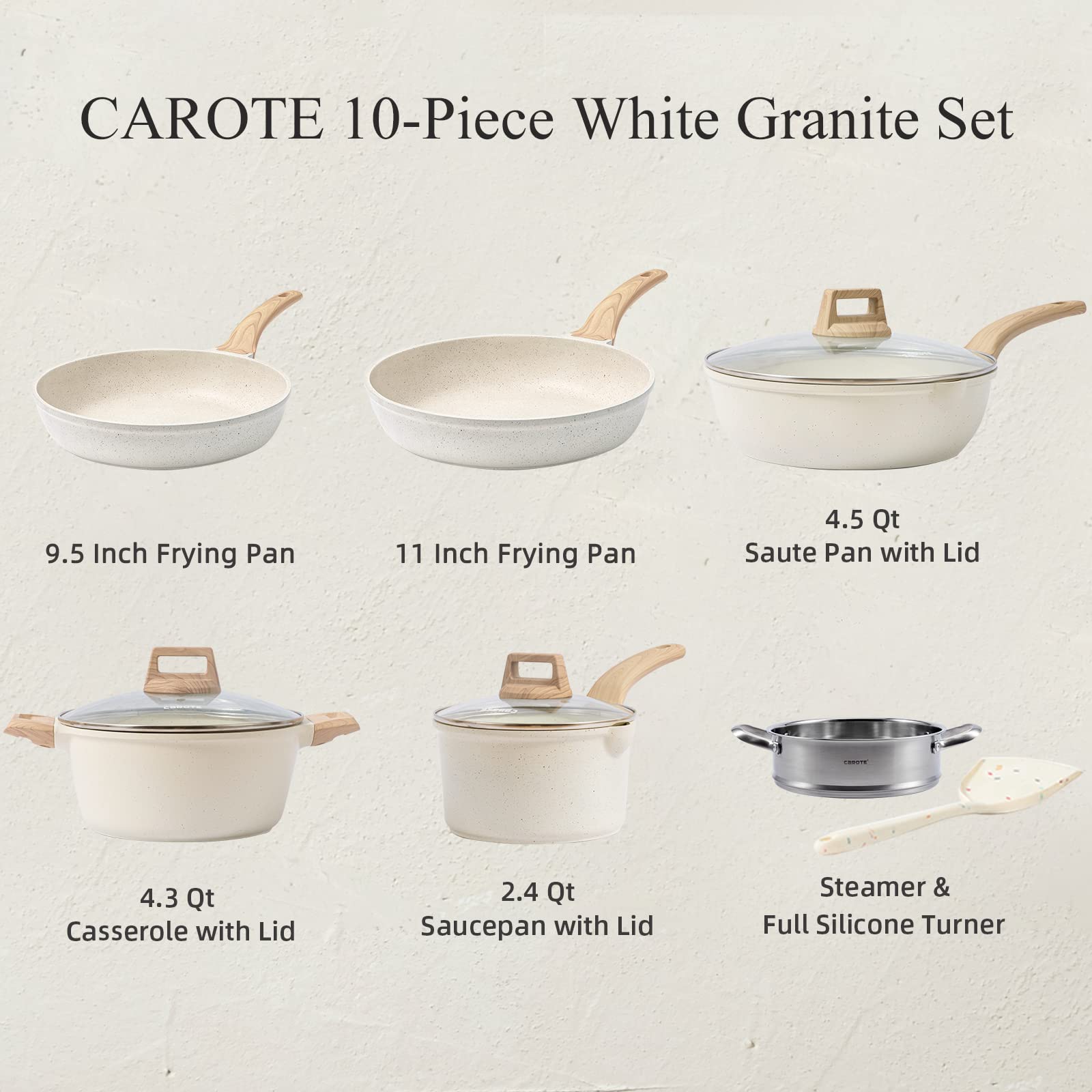 Foto 2 | Juego De Utensilios De Cocina Carote White Granite Induction, 10 Unidades, Antiadherentes - Venta Internacional.