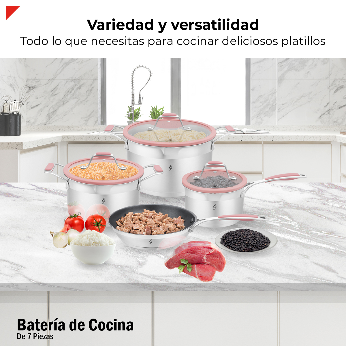 Foto 3 pulgar | Batería de Cocina Bogner de Acero Inoxidable 304 7 Piezas Rosa Bcps06p