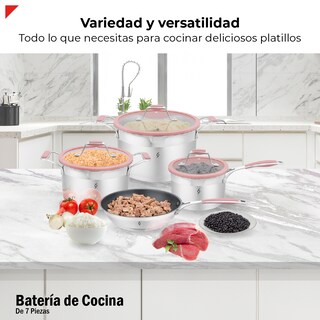 Foto 2 | Batería de Cocina Bogner de Acero Inoxidable 304 7 Piezas Rosa Bcps06p