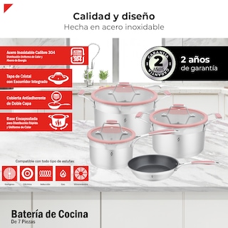 Foto 3 | Batería de Cocina Bogner de Acero Inoxidable 304 7 Piezas Rosa Bcps06p