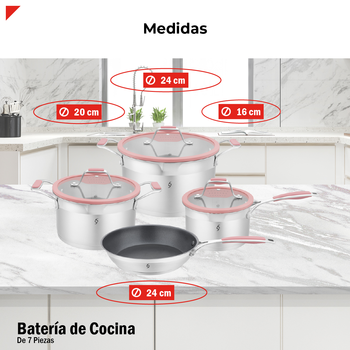 Foto 5 pulgar | Batería de Cocina Bogner de Acero Inoxidable 304 7 Piezas Rosa Bcps06p