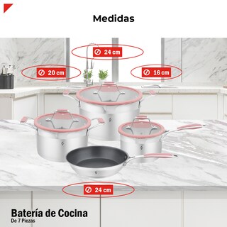 Foto 4 | Batería de Cocina Bogner de Acero Inoxidable 304 7 Piezas Rosa Bcps06p