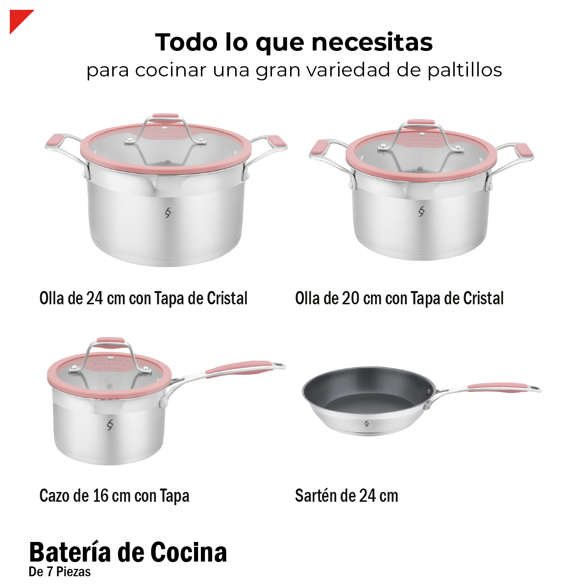 Foto 9 pulgar | Batería de Cocina Bogner de Acero Inoxidable 304 7 Piezas Rosa Bcps06p