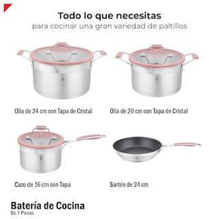 Foto 8 | Batería de Cocina Bogner de Acero Inoxidable 304 7 Piezas Rosa Bcps06p