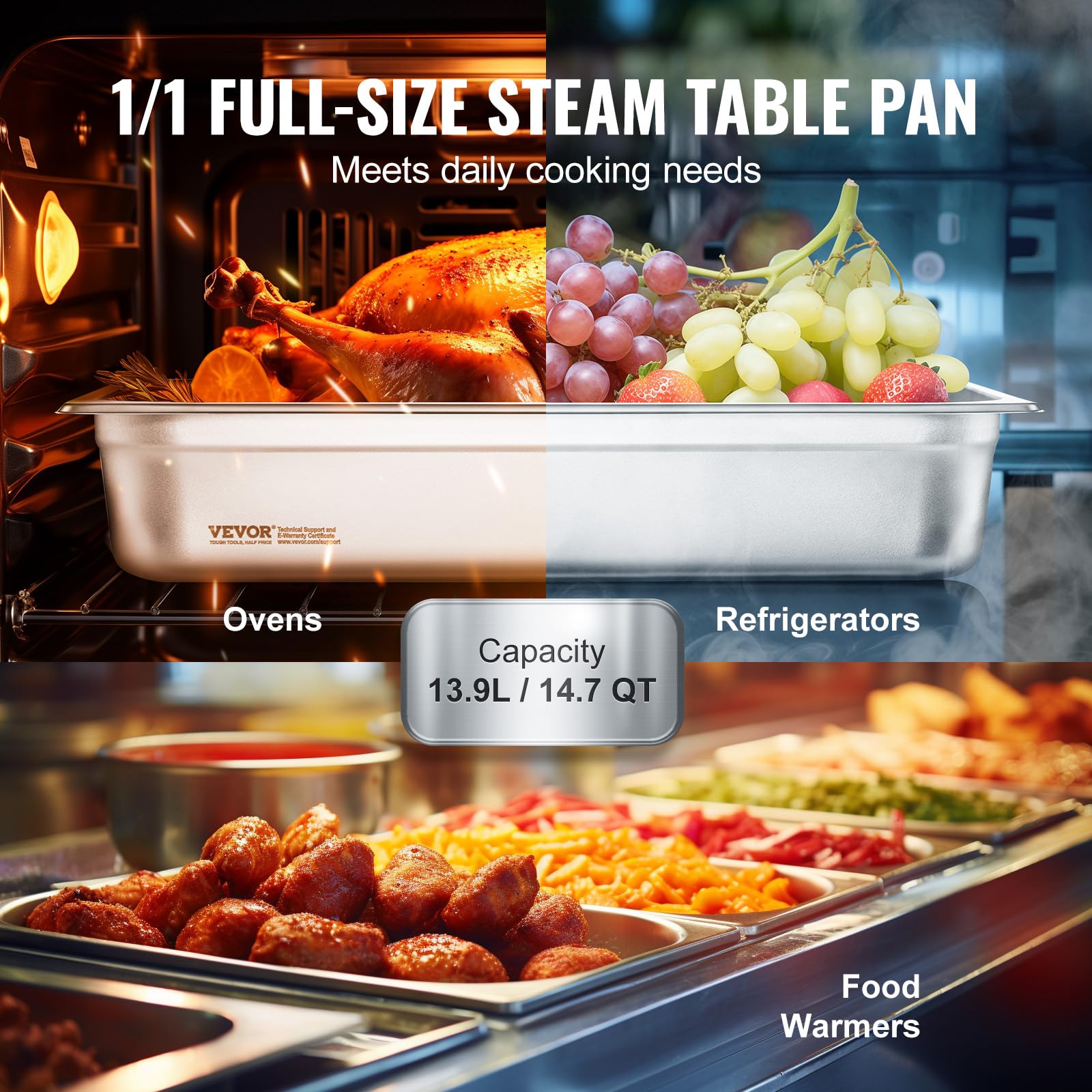 Foto 4 | Juego De Sartenes De Mesa Steam Vevor De Acero Inoxidable De Tamaño Completo Con Tapas - Venta Internacional.