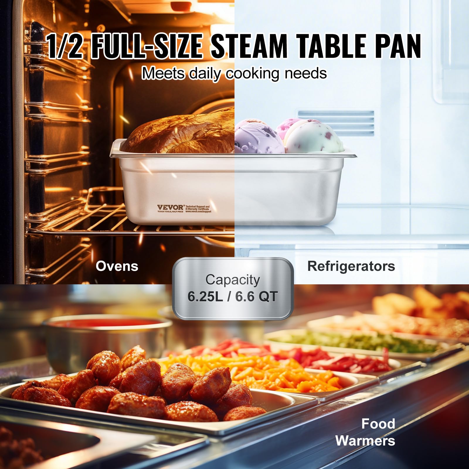 Foto 4 pulgar | Sartén De Vapor Antiatascos Vevor De Hotel Pans, Tamaño 1/2, Con Tapas, Paquete De 8 - Venta Internacional.