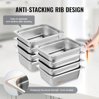 Foto 4 | Sartén De Vapor Antiatascos Vevor De Hotel Pans, Tamaño 1/2, Con Tapas, Paquete De 8 - Venta Internacional.